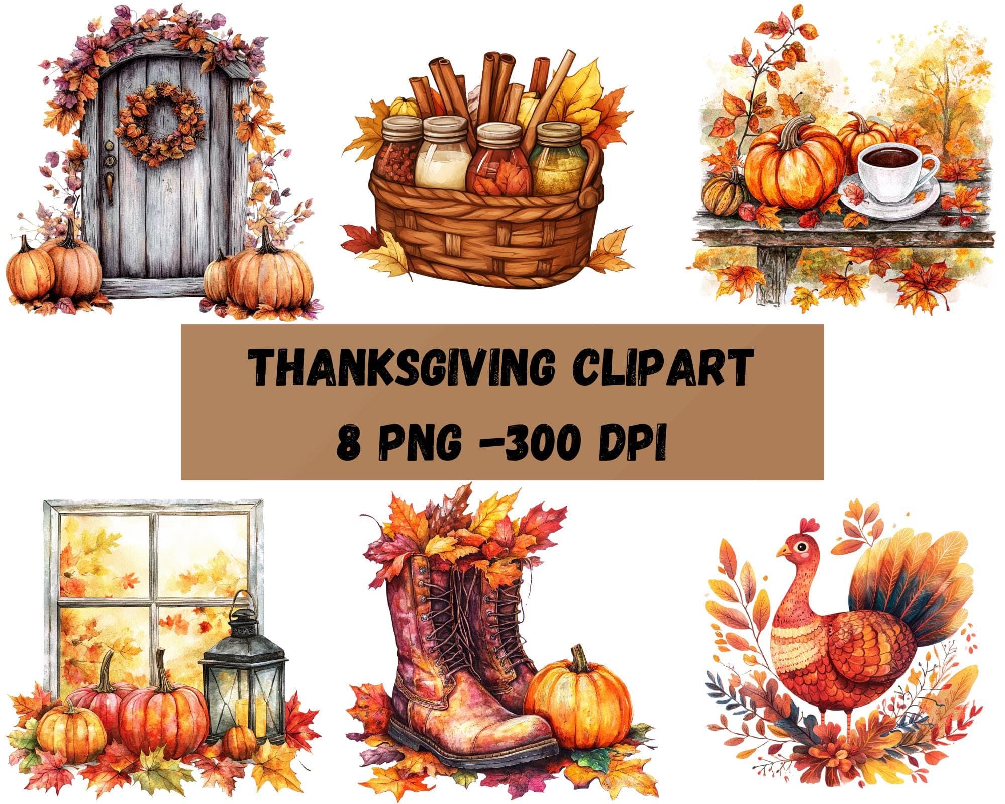Fall Clipart, Thanksgiving PNG, Peacock Design, Front Door, Autumn Leaves PNG, Fall PNG Bundle, Thanksgiving Clipart Autumn Decor