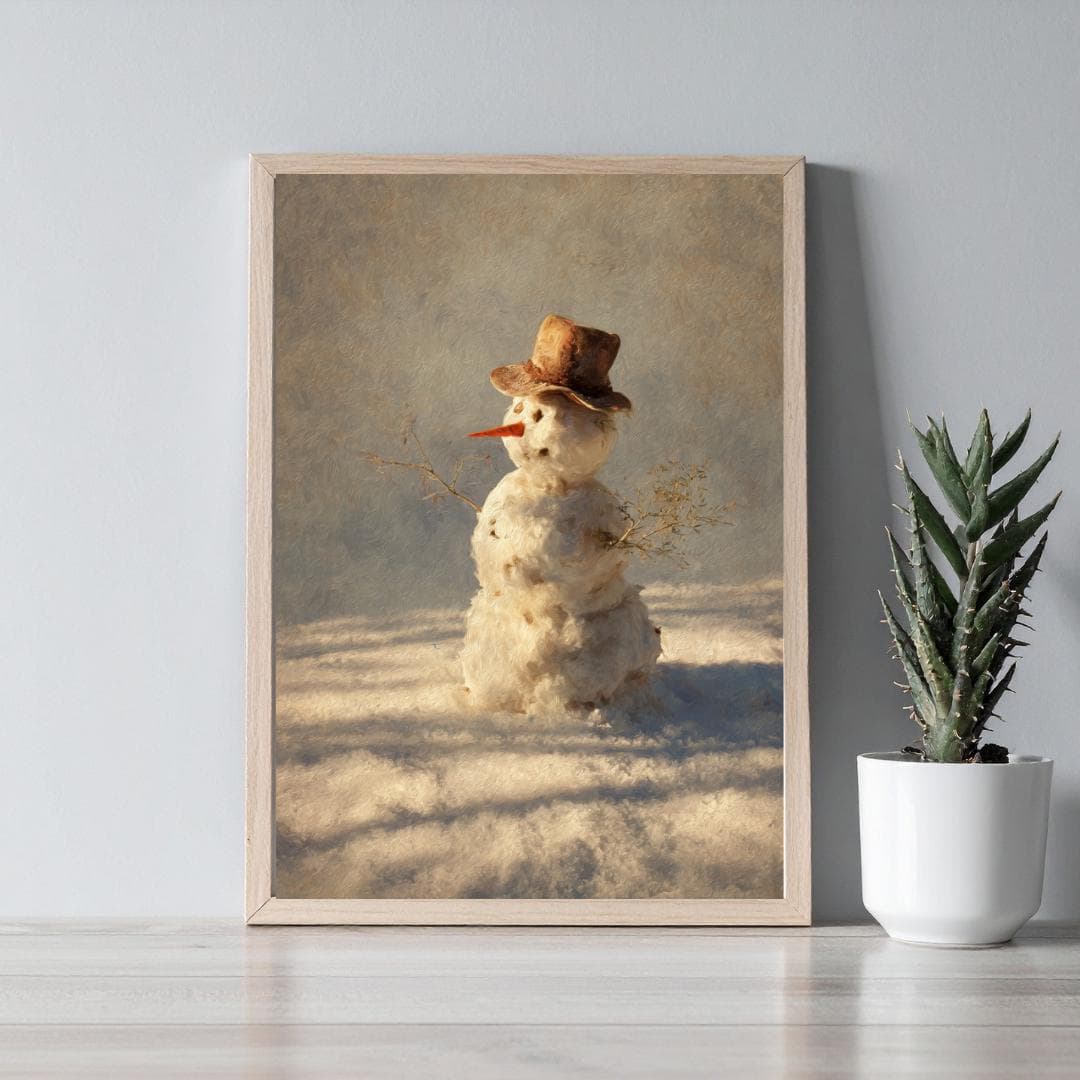 Vintage Snowman Print -Snowy Winter Wall Art -Rustic Christmas Holiday Decor -Printable Digital Download