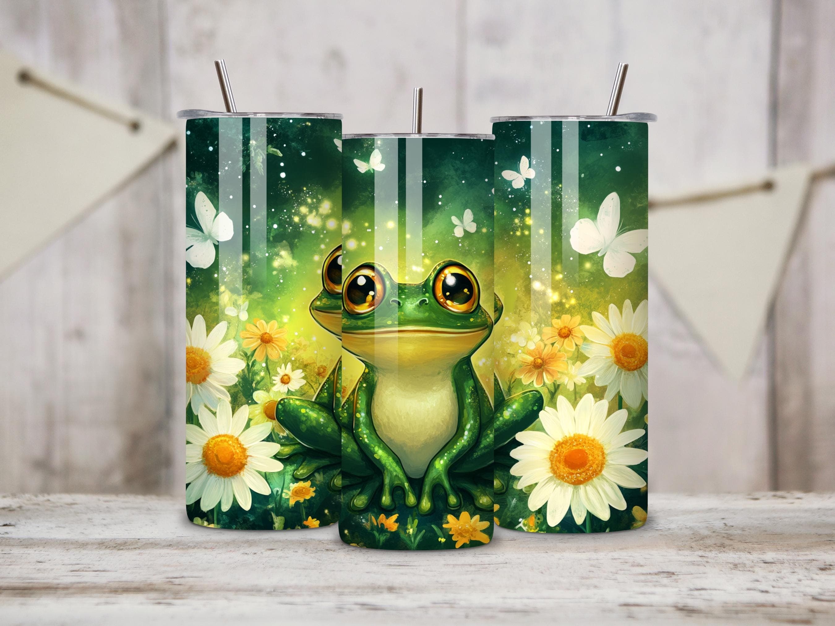 Floral Frog Tumbler Wrap - Seamless 20oz Skinny Tumbler Sublimation Design -Frog PNG Tumbler Design -Digital Download - image 3