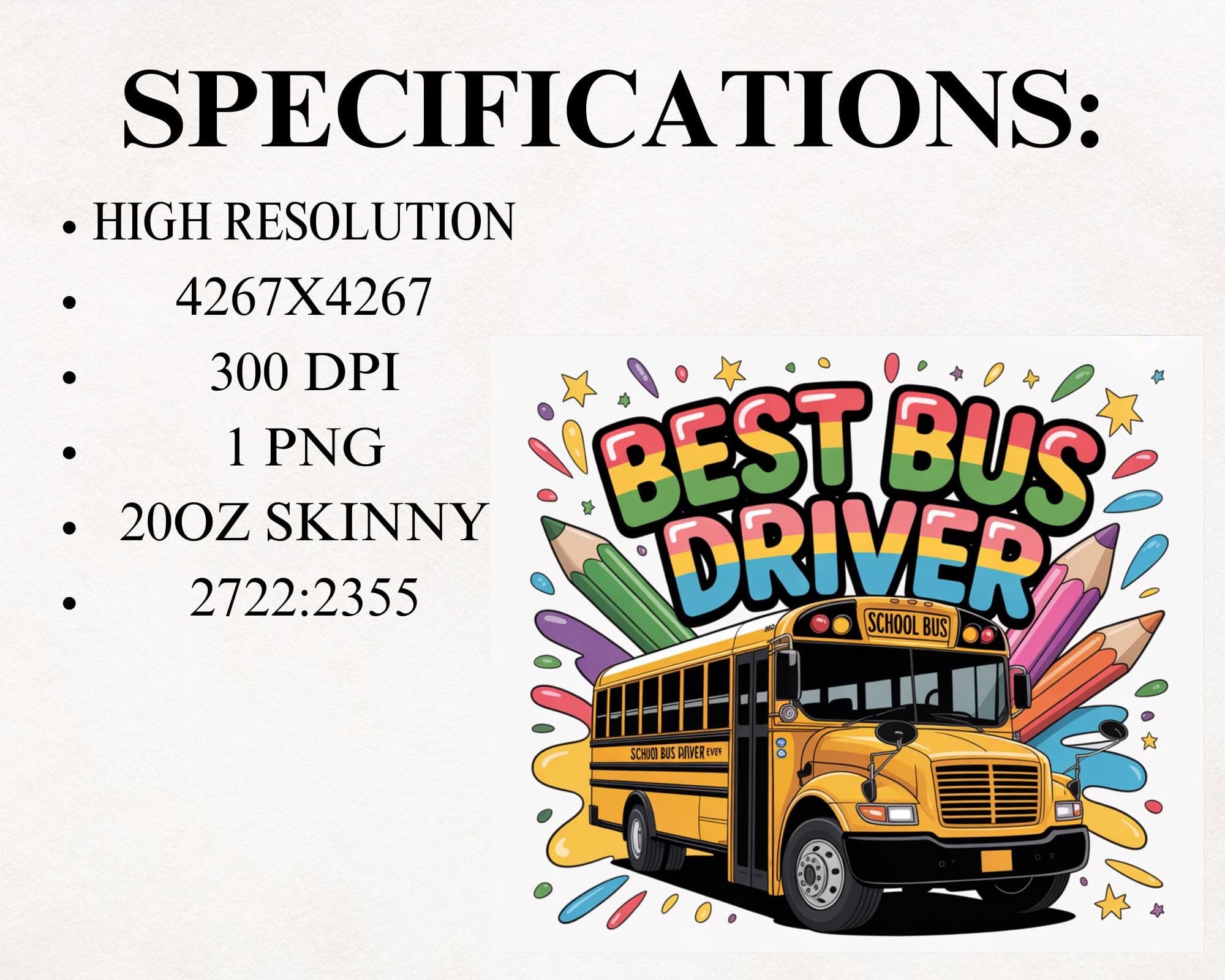 School Bus Driver Appreciation Tumbler Wrap PNG -Back to School 20oz Skinny Tumbler Sublimation Design -School Bus PNG -Digital Download - image 5