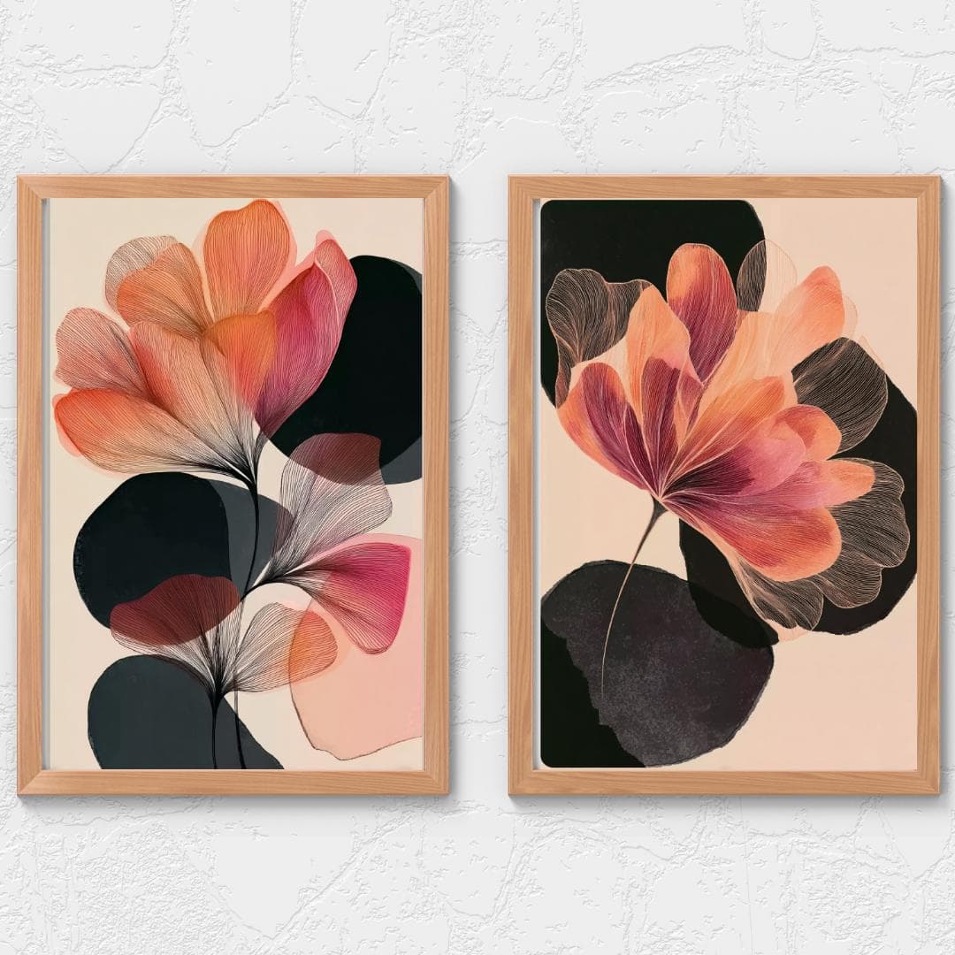 floral print, set of 2 wall art, botanical wall art, abstract floral art, Nordic wall art, swedish wall decor, printable wall art, downloadable prints, digital download