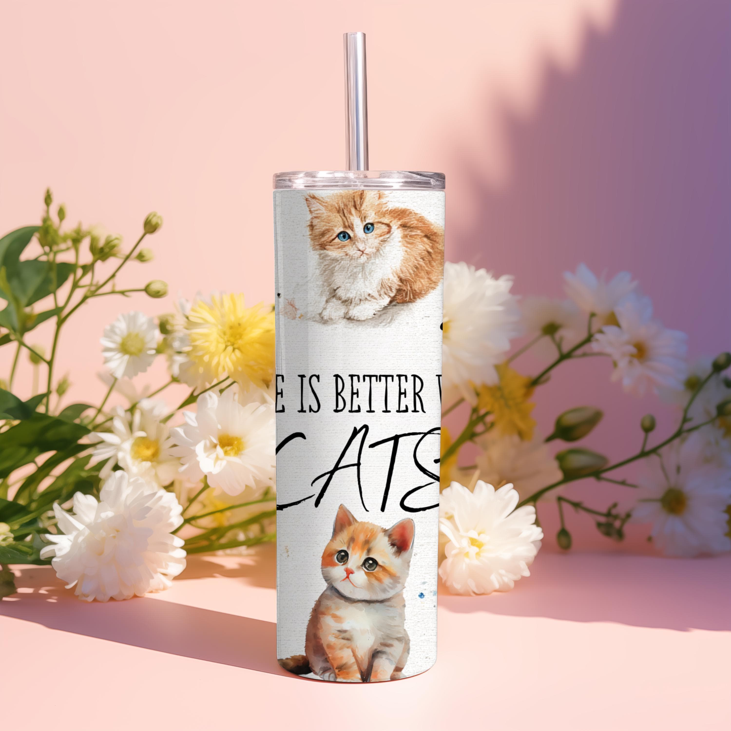 Cute Cat Tumbler Wrap PNG -20oz Skinny Tumbler Sublimation Design -Life is Better with Cats -Digital Download for Drinkware - image 4