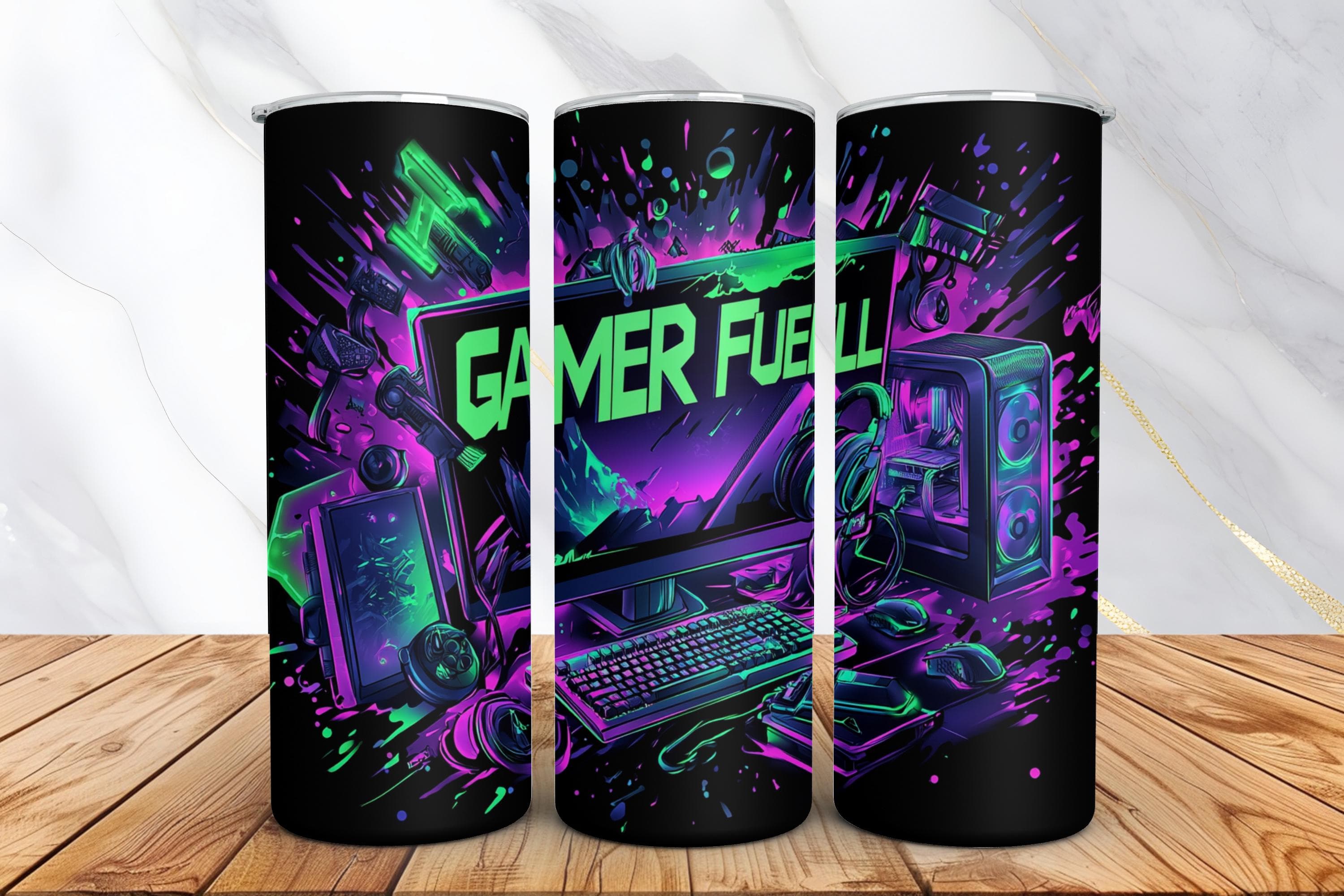 Gaming Tumbler Wrap -Gamer Fuel 20oz Skinny Tumbler Sublimation Design  -PC Gaming Gear Tumbler PNG  -Kid Video Game Tumbler PNG
