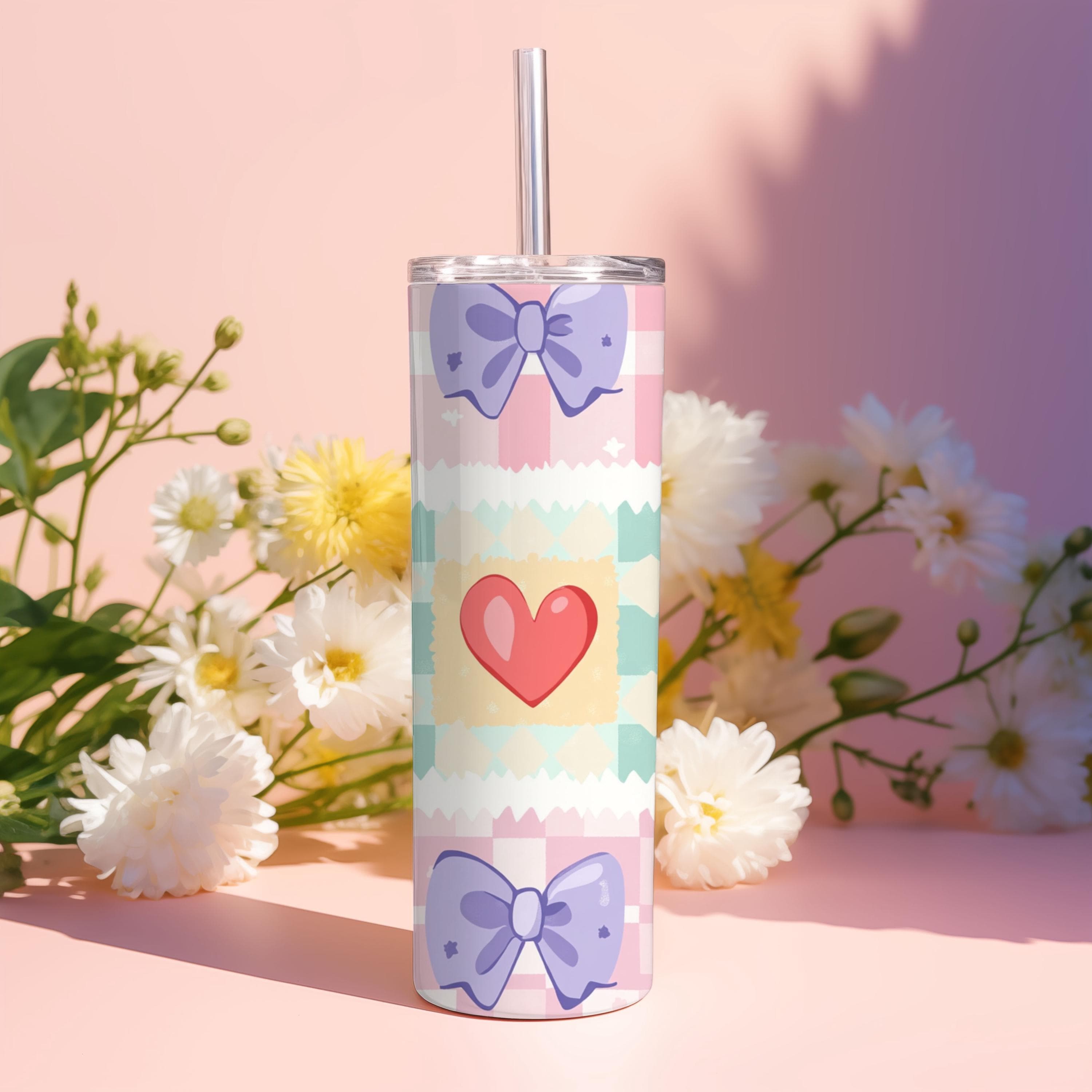 Coquette Tumbler Wrap - Coquette Sublimation - 20 oz Skinny Tumbler - 3D Coquette PNG pink bows - Plaid Coquette - Girly Ribbon Aesthetic - image 4