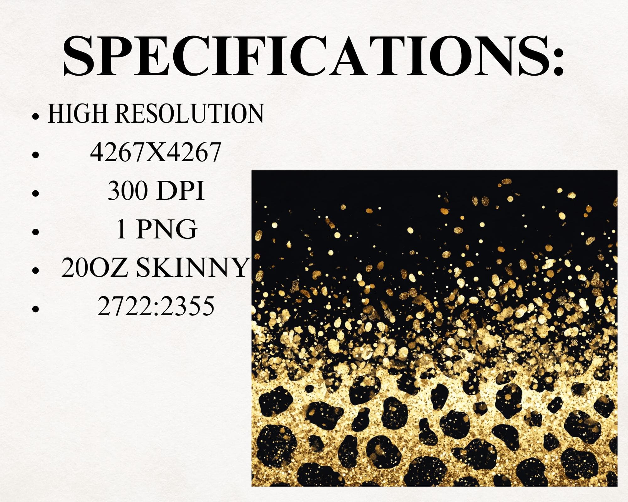 Leopard Tumbler Sublimation Design -20oz Skinny Tumbler Wrap PNG -Gold Glitter Tumbler Design -Seamless Tumbler -Digital Download - image 5