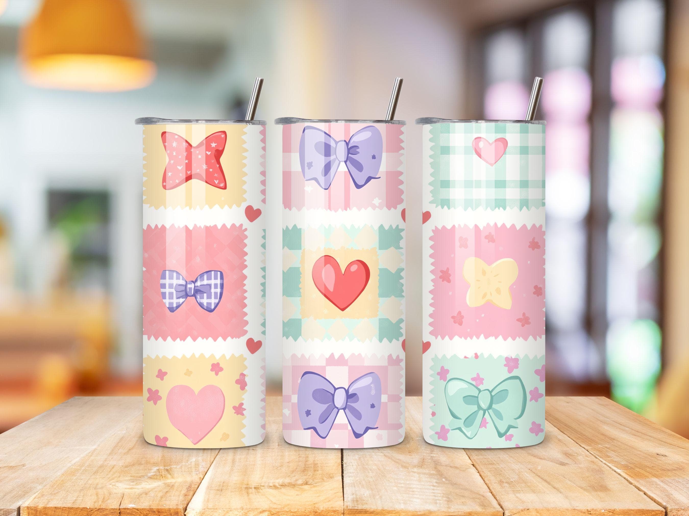 Coquette Tumbler Wrap - Coquette Sublimation - 20 oz Skinny Tumbler - 3D Coquette PNG pink bows - Plaid Coquette - Girly Ribbon Aesthetic - image 5