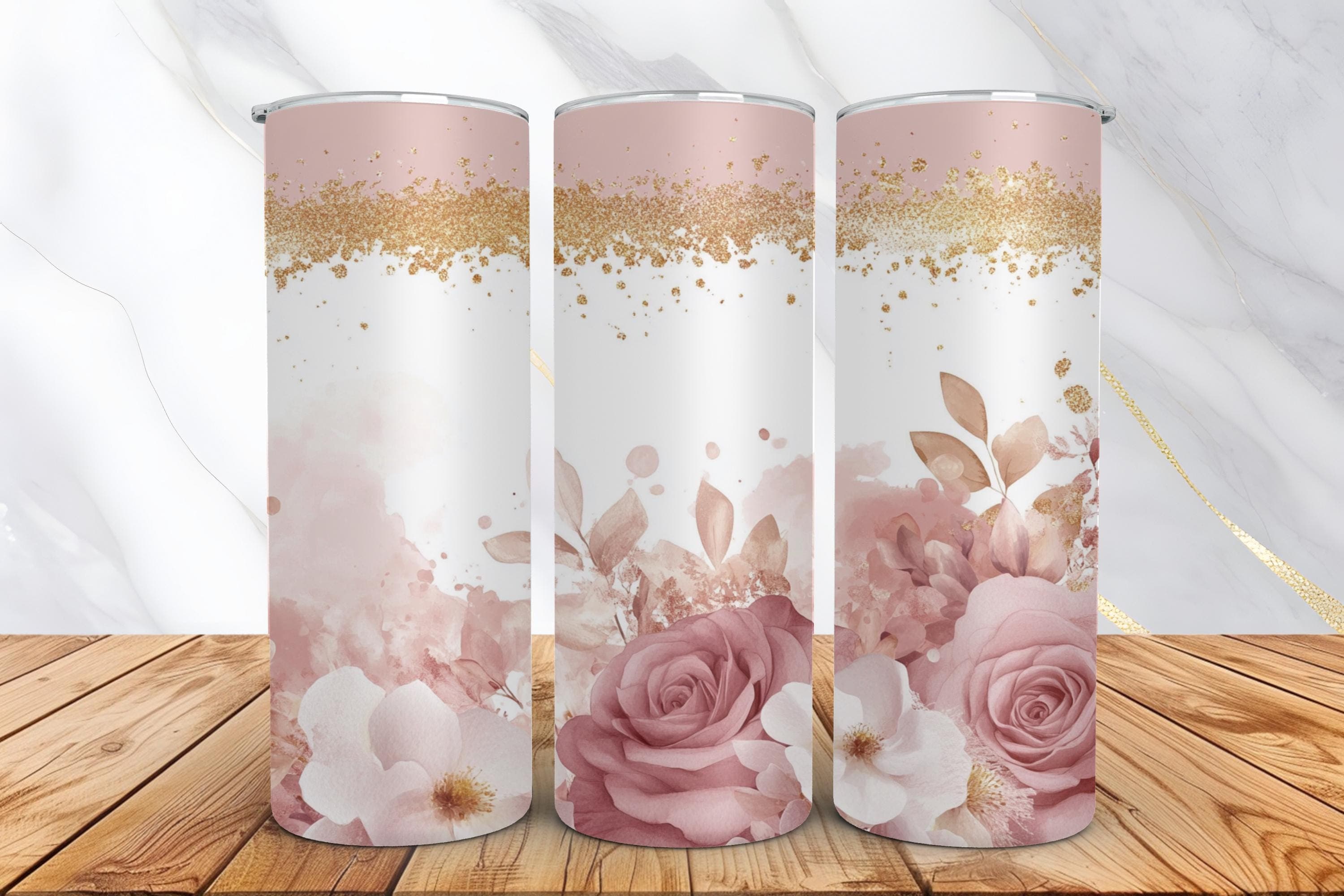 Vintage Flower Tumbler Wrap -20oz Sublimation Tumbler Design -Skinny Glitter Tumbler Wrap PNG -Floral Digital Download