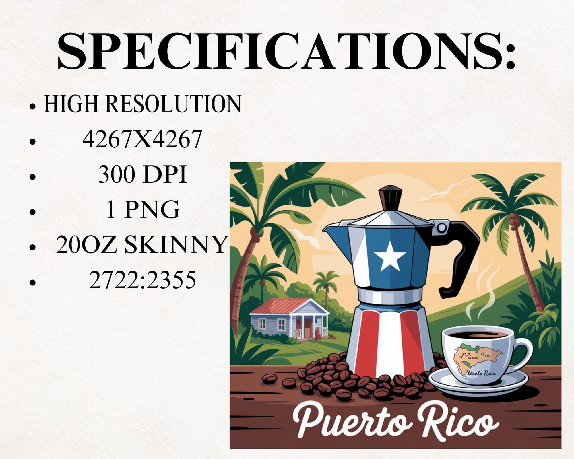 Puerto Rico Tumbler Wrap -20oz Skinny Tumbler Sublimation Design -Puerto Rican Flag Coffee PNG -Boricua Tumbler Design -Digital Download - image 5