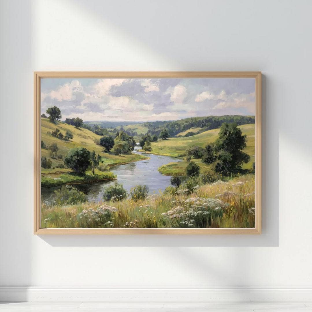 landscape print, nature wall art, river painting, wildflower wall art, French country decor, countryside print, digital download