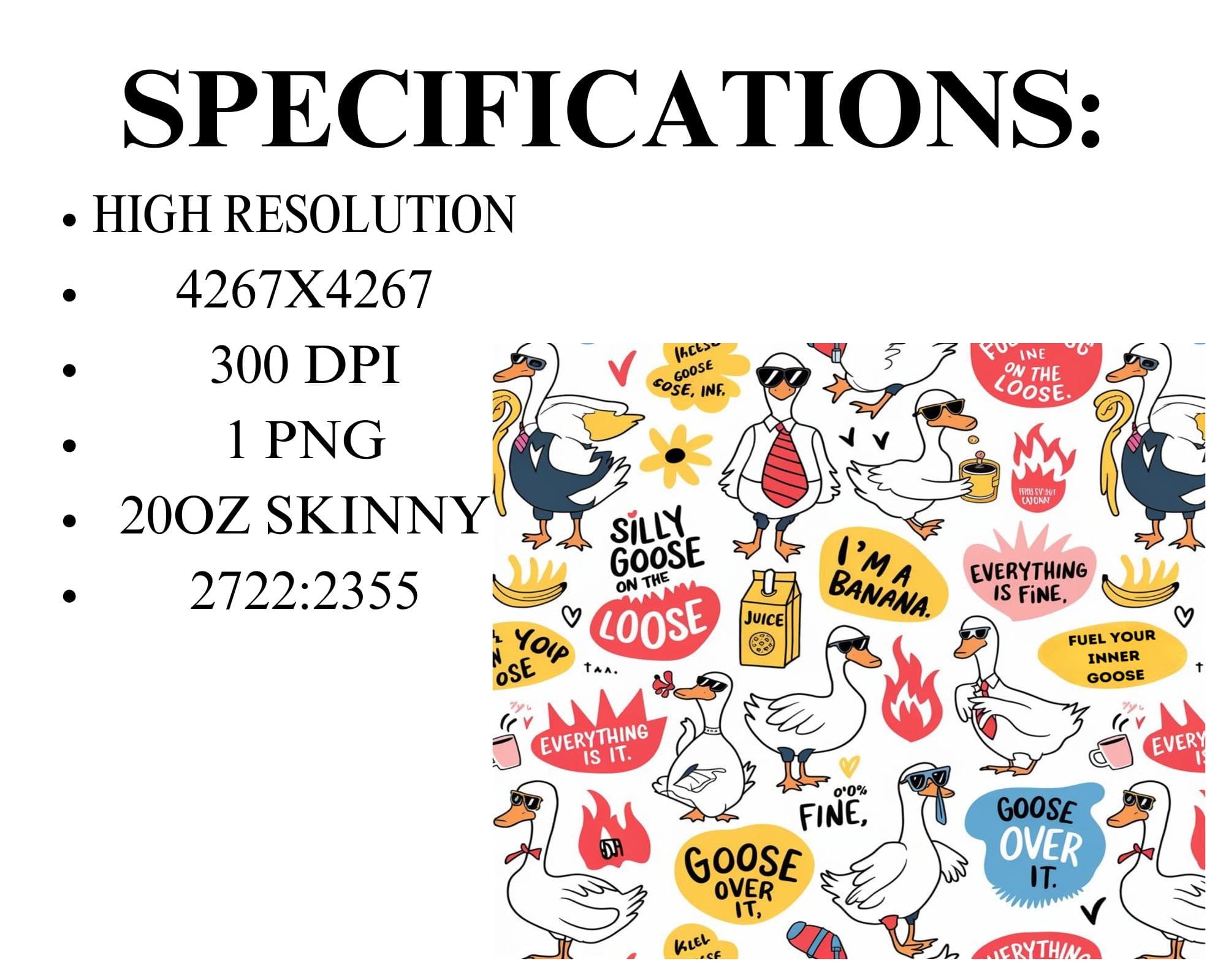 Funny Goose Tumbler Wrap PNG -20 oz Skinny Tumbler Sublimation Design -Silly Goose Seamless Animal Tumbler -Digital Download - image 5