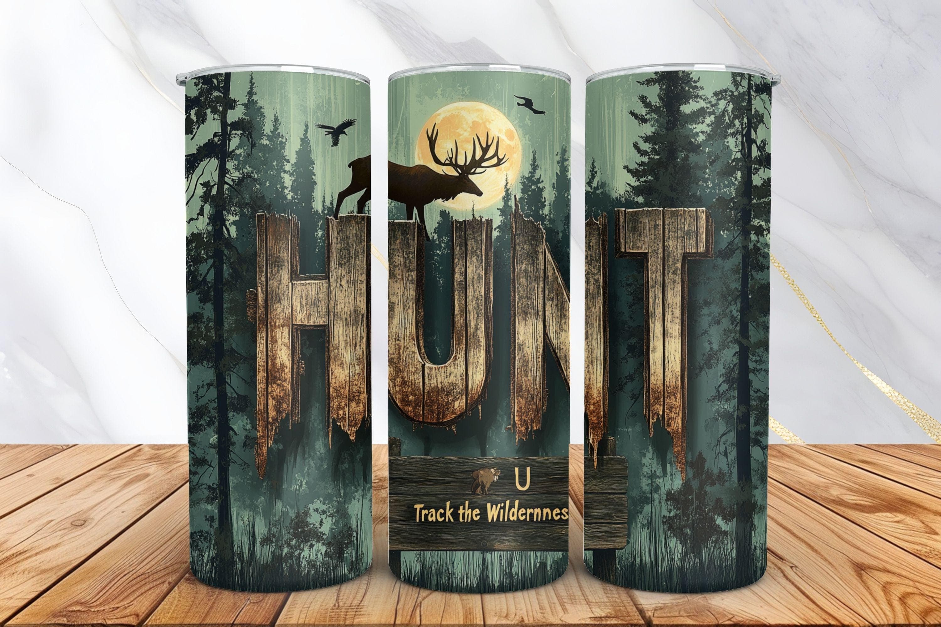 Deer Hunting Tumbler Wrap - 20oz Skinny Tumbler Sublimation Design - Deer Hunting PNG - Forest Tumbler Design - Digital Download
