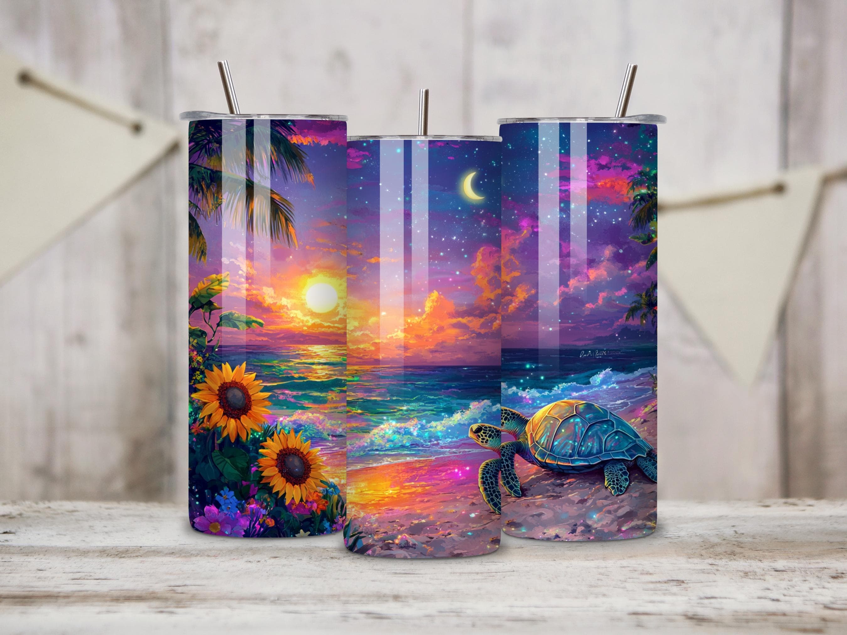 Sea Turtle Sunflowers Tumbler Wrap -20oz Skinny Tumbler Sublimation Design -Turtle Tumbler Wrap PNG -Digital Download - image 3