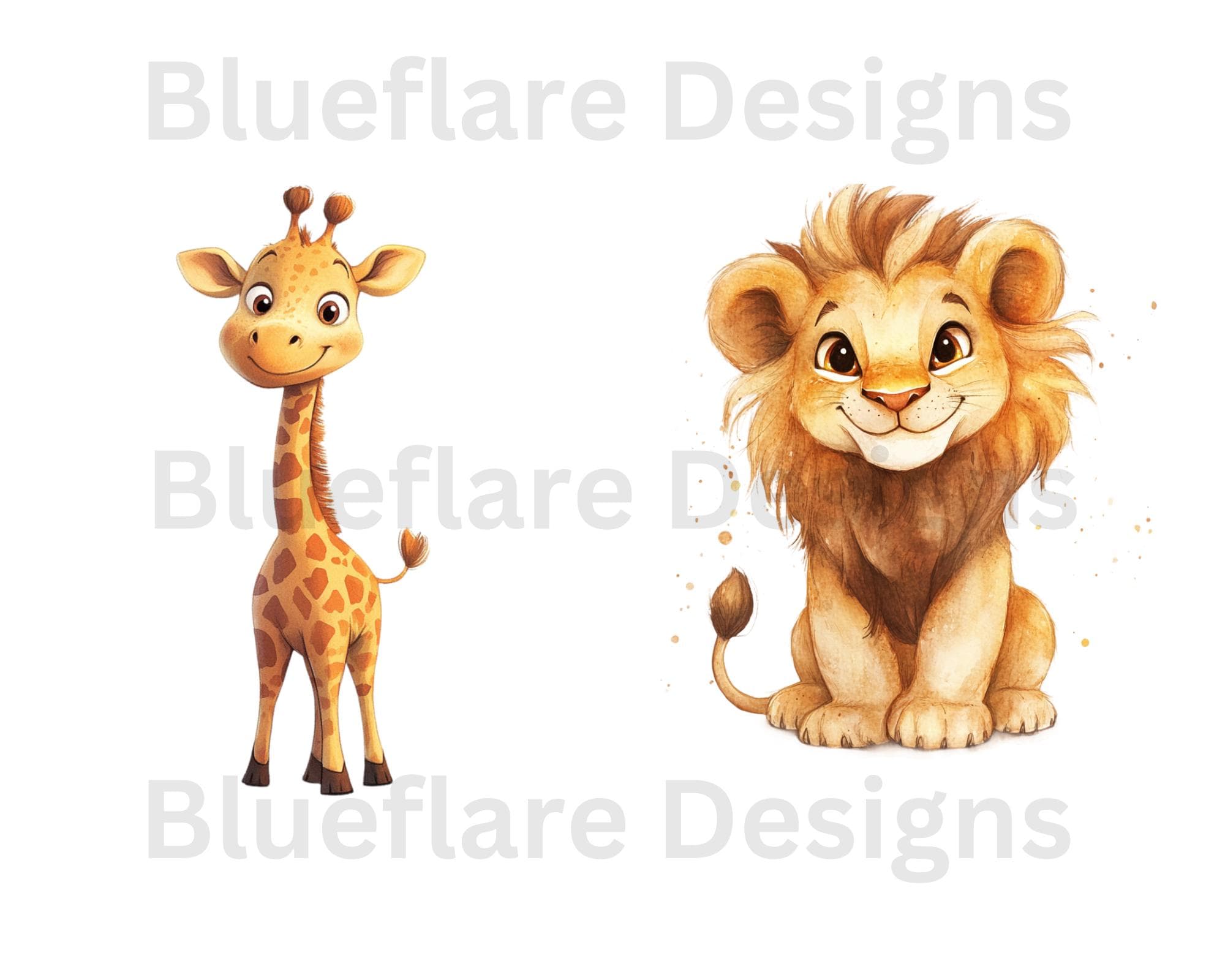 Safari Clipart Animals - Wild One Birthday Watercolor Baby Animal PNG, for Bedroom Decor, Baby Shower Files, Clip art Nursery images - image 5