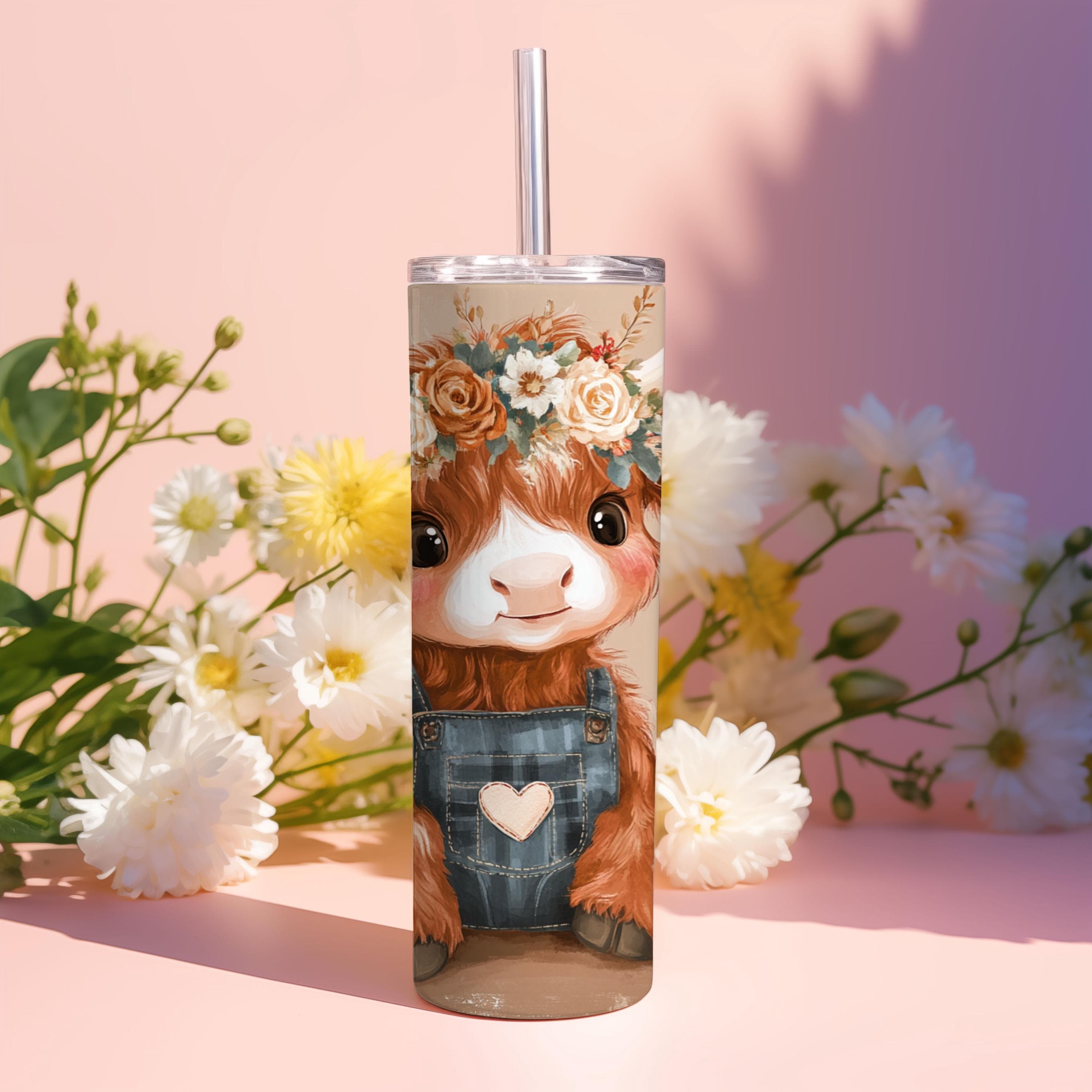 Floral highland cow tumbler wrap - floral cow png - Floral tumbler wrap - Highland cow gifts - 20oz tumbler wrap - Digital download - image 4