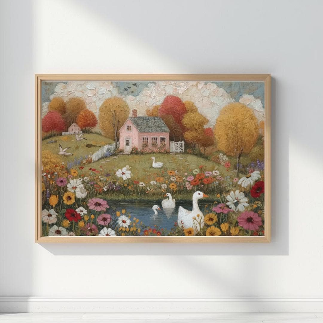 folk art print, autumn wall art, landscape print, wildflower wall art, cottage garden print, printable wall art,  downloadable prints, digital download