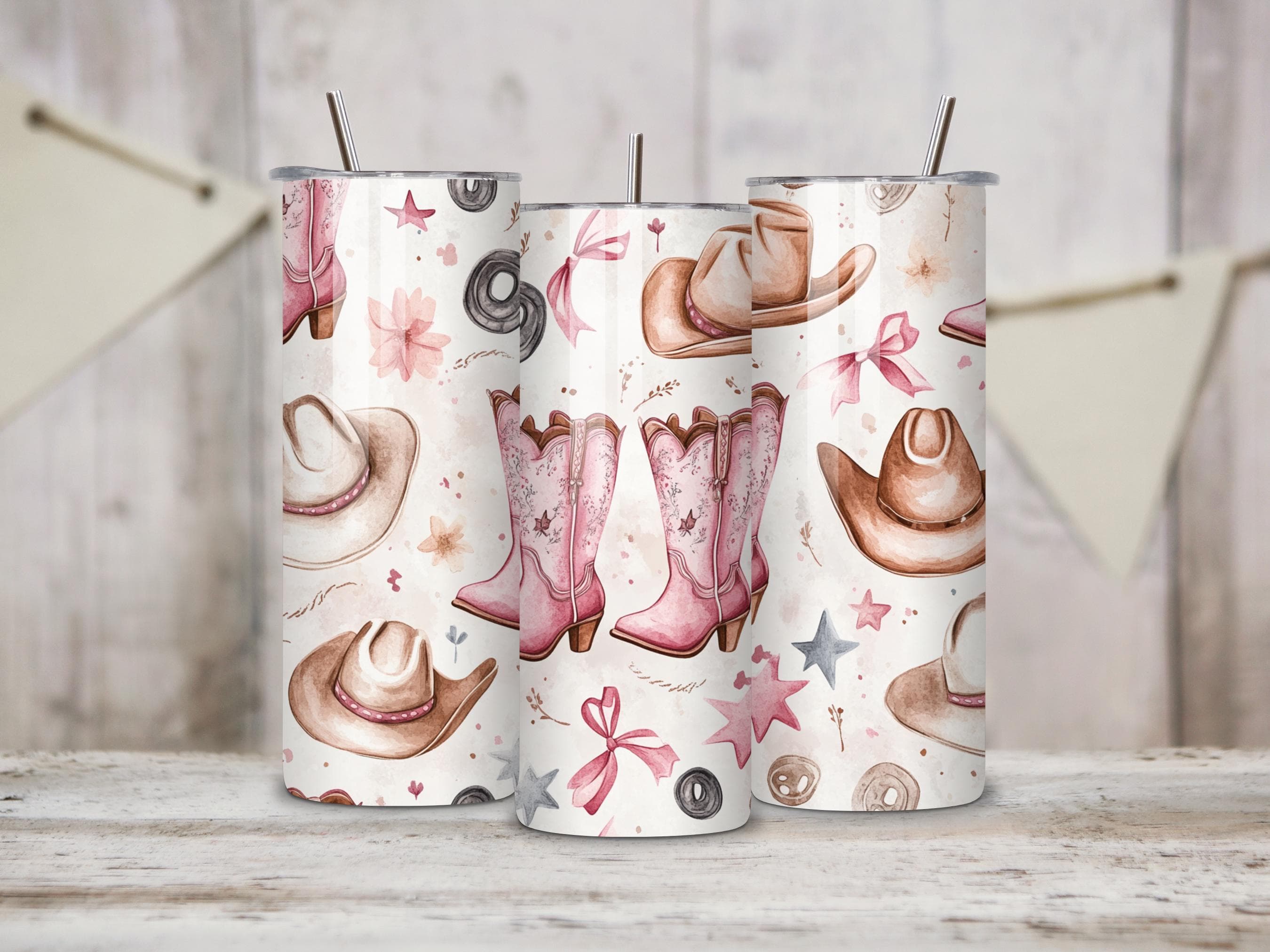 Coquette Cowgirl Boots and cowboys hat Tumbler Wrap -20oz Skinny Tumbler Wrap Sublimation Design -Western Tumbler Wrap PNG -Digital Download - image 3