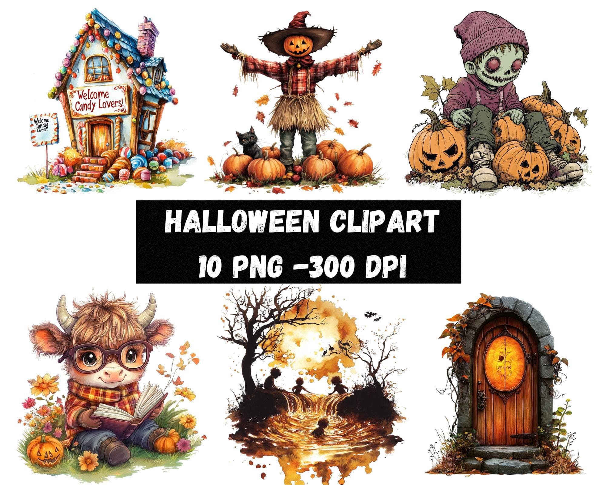 Halloween PNG bundle, highland cow PNG, gnome clipart, scarecrow, Cute halloween png, Pumpkin png, kids Halloween PNG, Ragdoll, Gothic decor