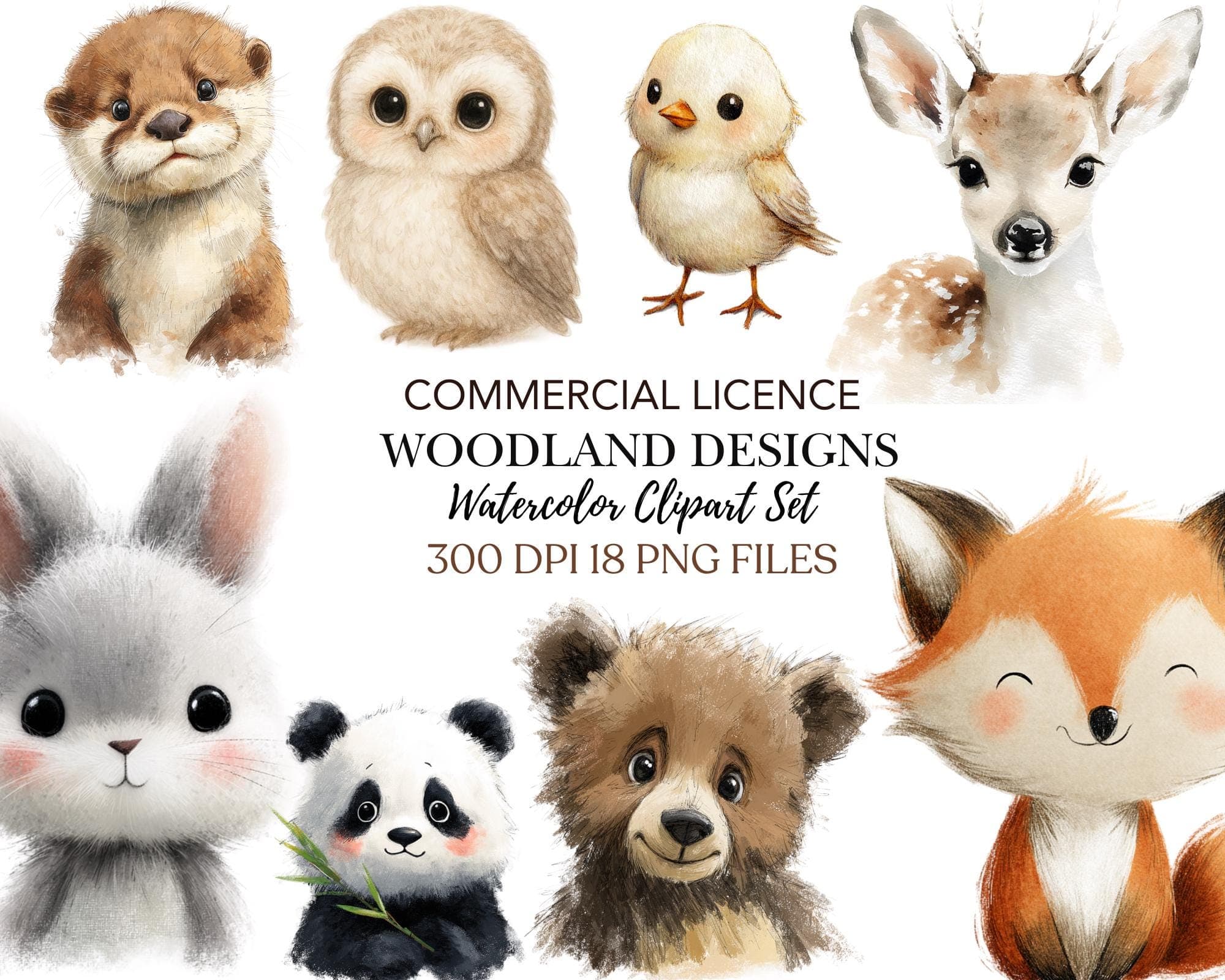 Watercolor Woodland Animals Clipart -Cute Baby Animals Clipart Bundle -Boho Forest Nursery PNG Set -Digital Download
