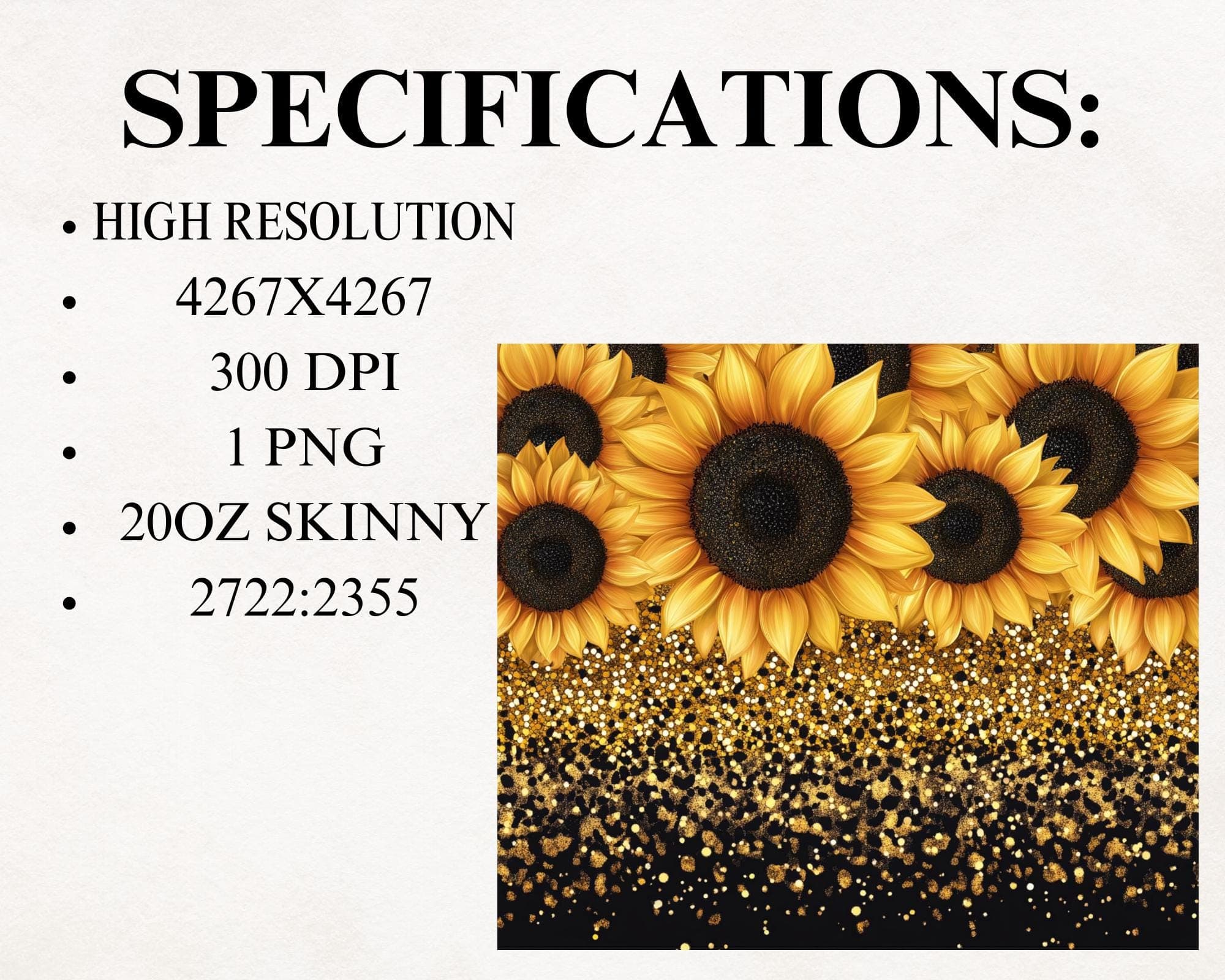 Sunflower Tumbler Wrap -Sunflowers PNG Sublimation Design -Glitter Leopard 20oz Skinny Tumbler Wrap -Seamless Tumbler -Digital Download - image 5