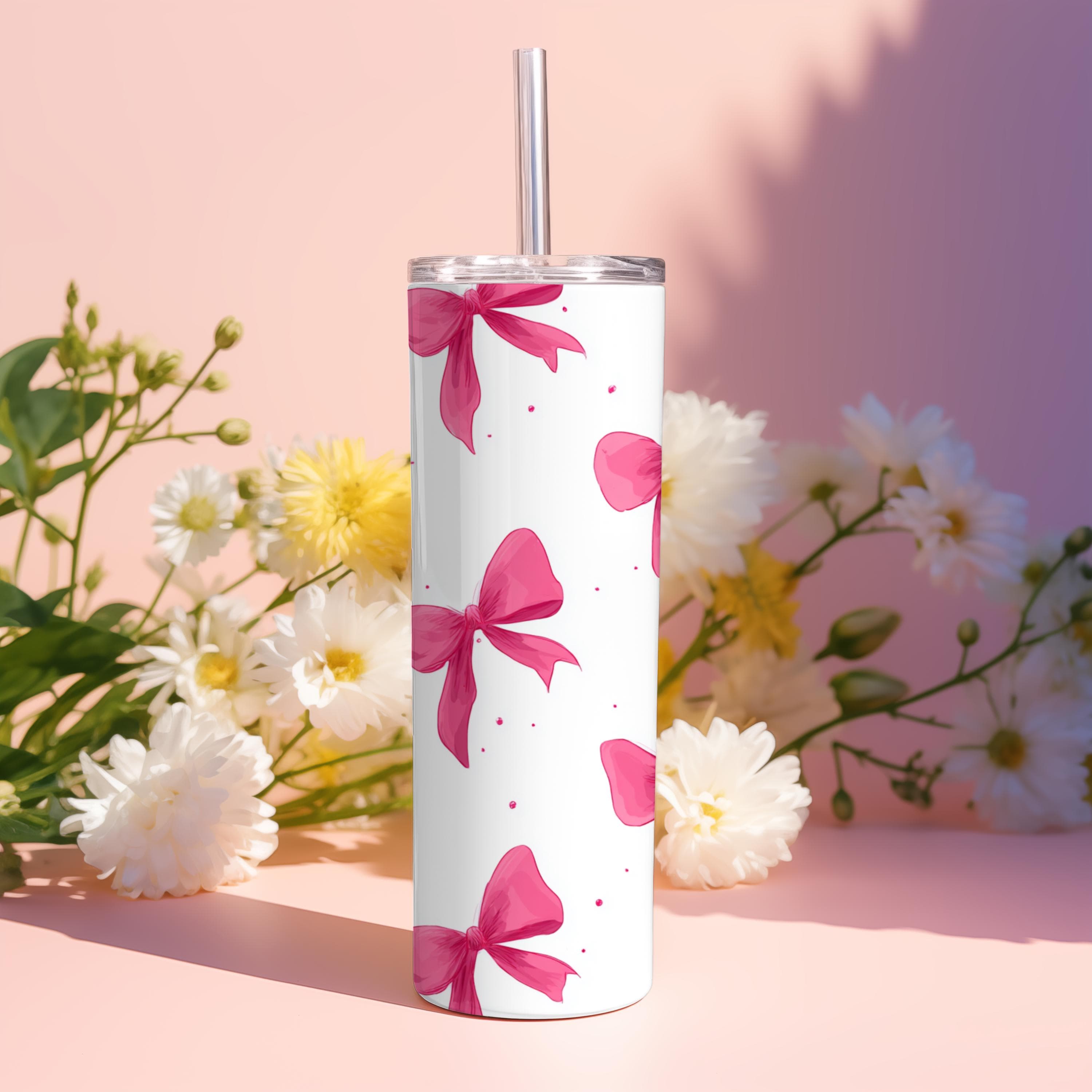 Pink Watercolor Bow Tumbler Wrap PNG -20oz Skinny Tumbler Sublimation Design -Instant Digital Download - image 4