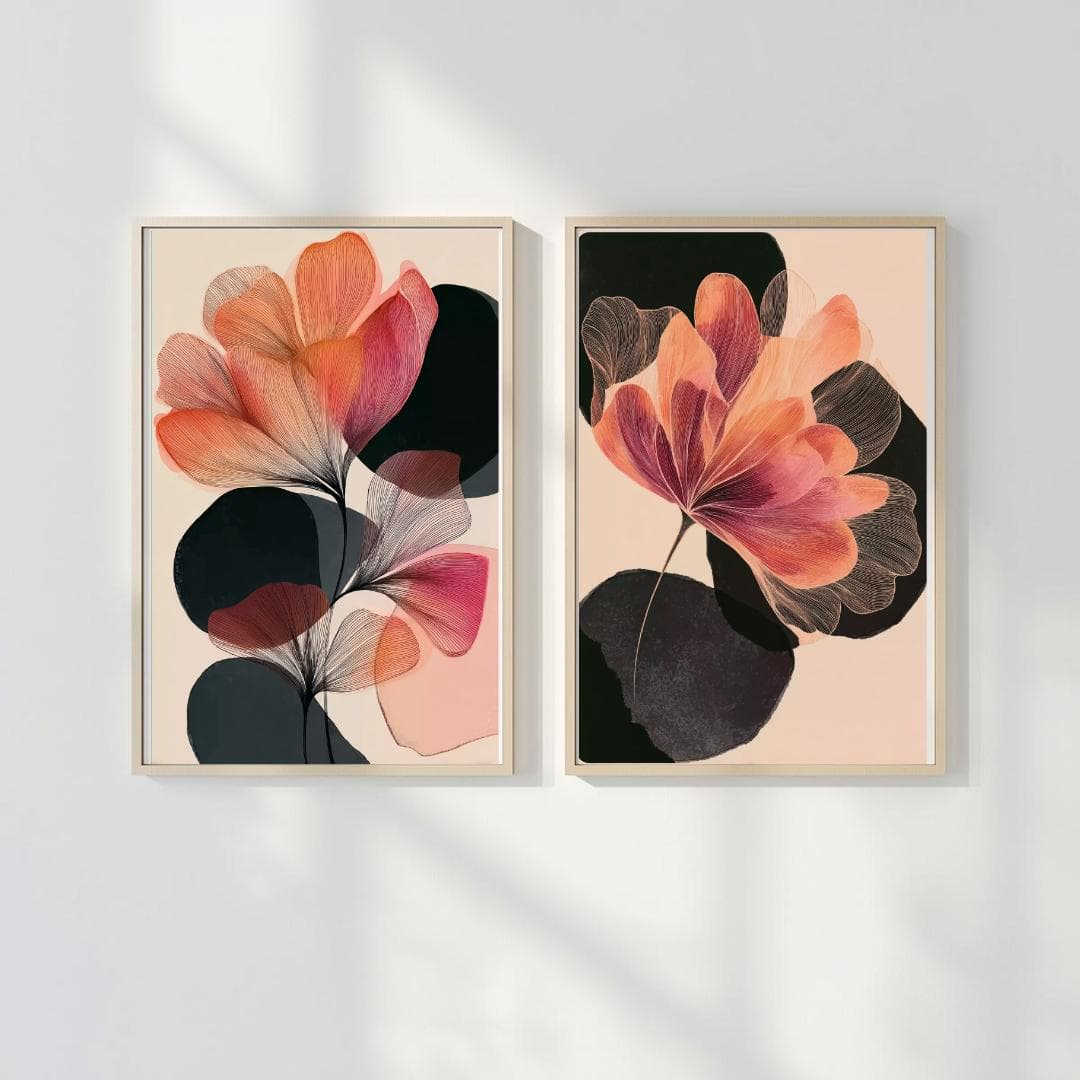 Abstract Floral Print Set of 2 -Botanical Wall Art -Mid Century Modern Home Decor -Gallery Wall Set -Printable Digital Download