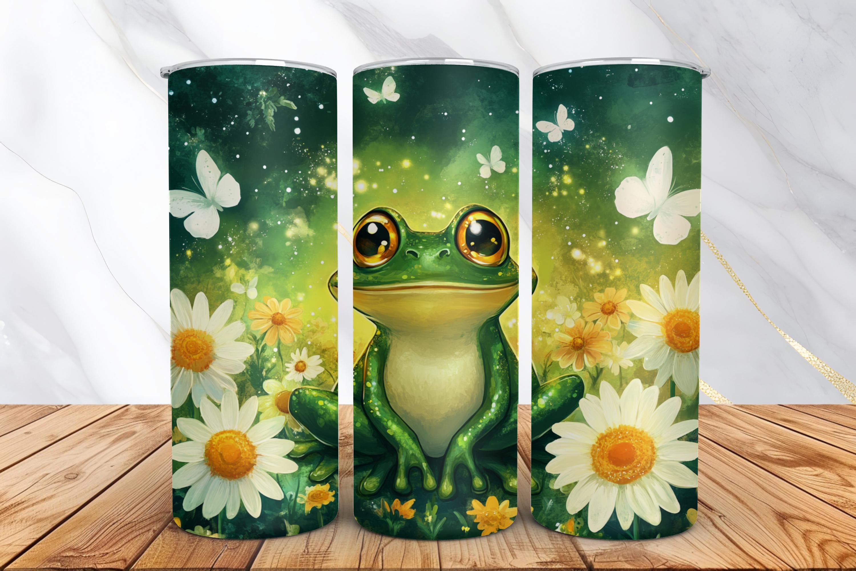 Floral Frog Tumbler Wrap - Seamless 20oz Skinny Tumbler Sublimation Design -Frog PNG Tumbler Design -Digital Download