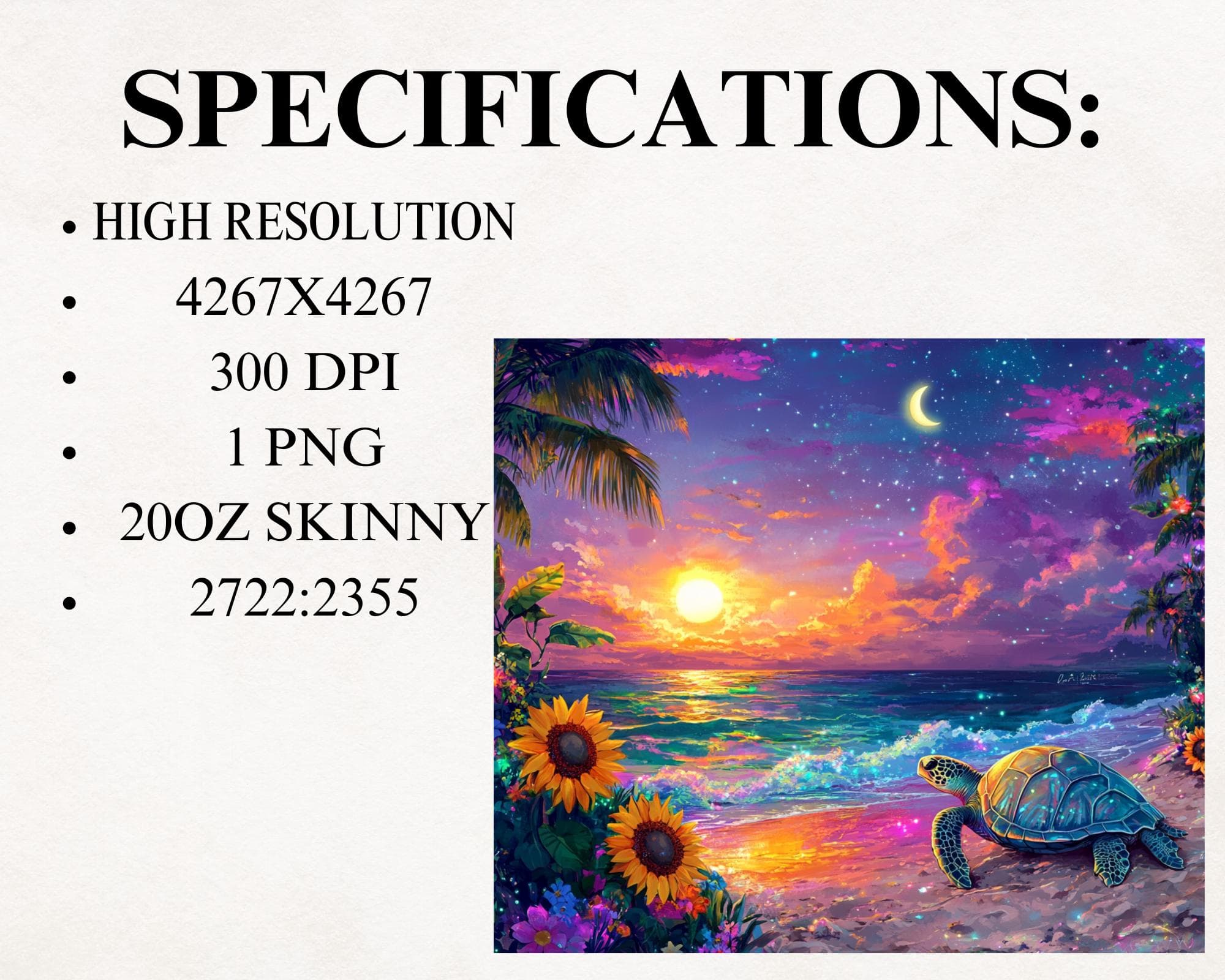 Sea Turtle Sunflowers Tumbler Wrap -20oz Skinny Tumbler Sublimation Design -Turtle Tumbler Wrap PNG -Digital Download - image 5