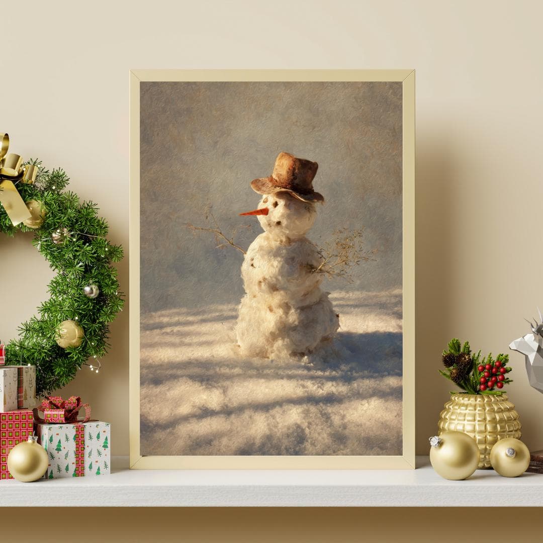 Vintage Snowman Print -Snowy Winter Wall Art -Rustic Christmas Holiday Decor -Printable Digital Download - image 4