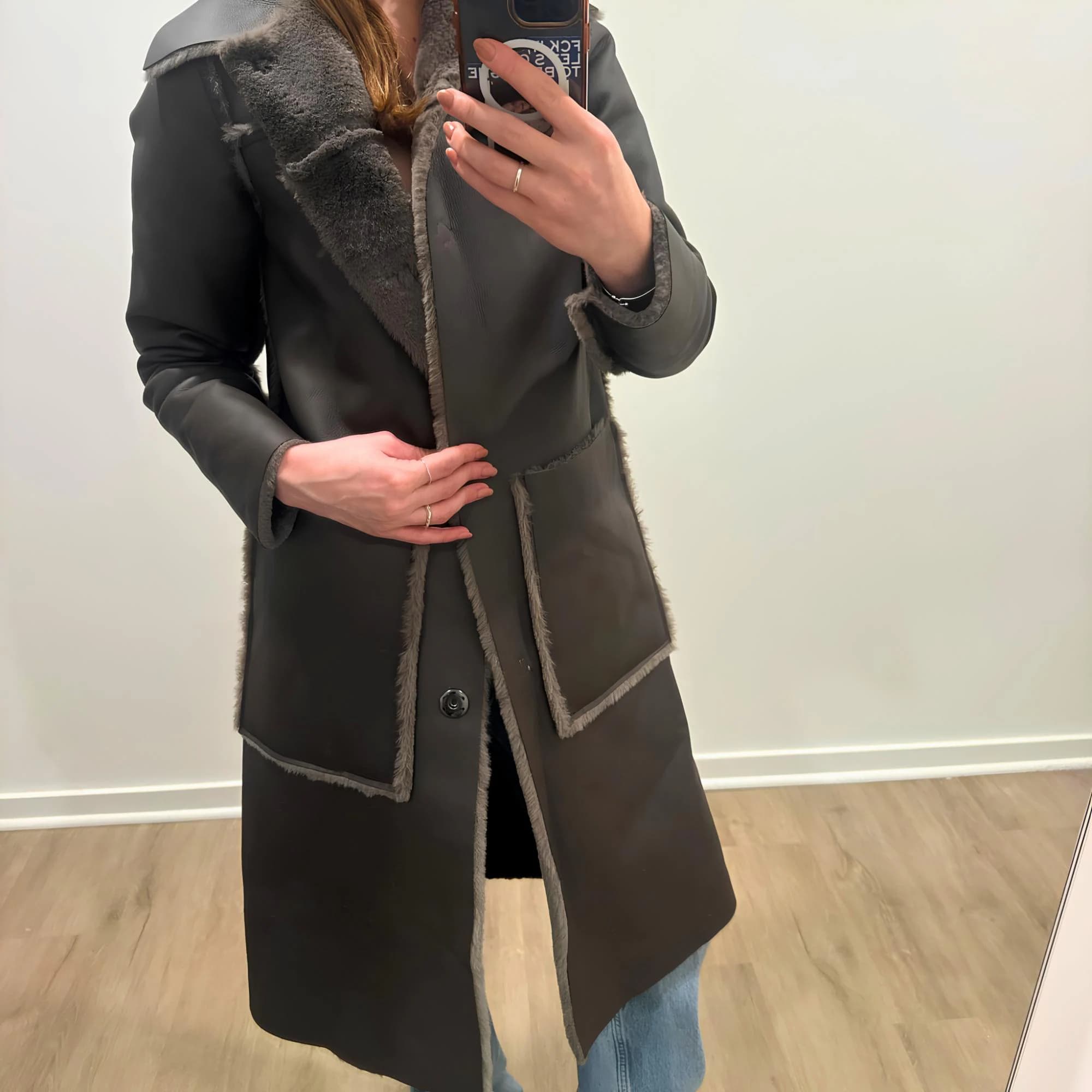 Black Leather Coat for Women - Genuine Sheep Leather Faux Fur Jacket - Vintage Y2k Afghan Penny Lane Coat - Winter Gift for Women
