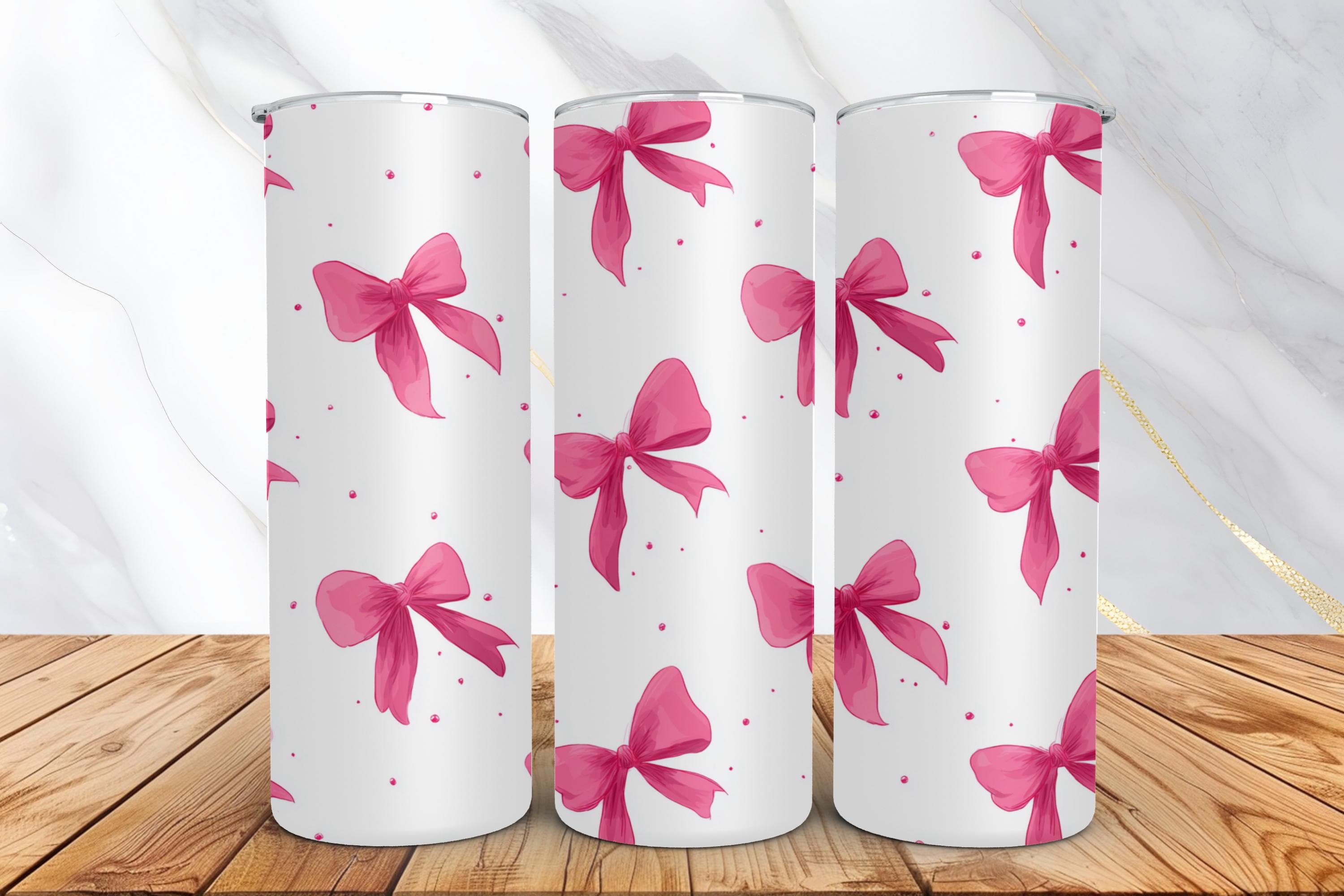 Pink Watercolor Bow Tumbler Wrap PNG -20oz Skinny Tumbler Sublimation Design -Instant Digital Download