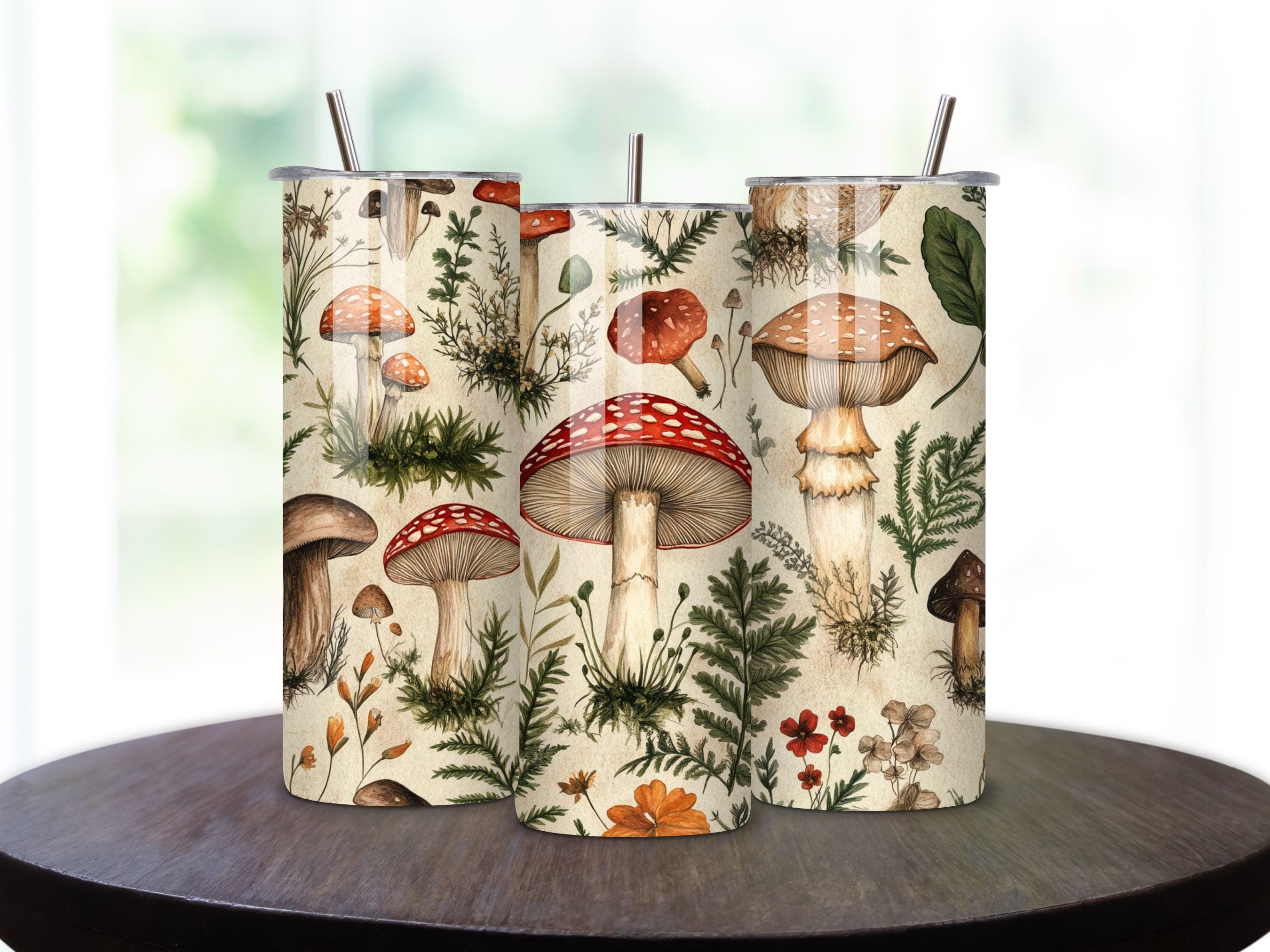 Mushroom Tumbler Wrap - 20oz Skinny Tumbler - Sublimation Design - Boho Flower Tumbler Wrap - Tumbler Wrap PNG - Digital Download - image 3