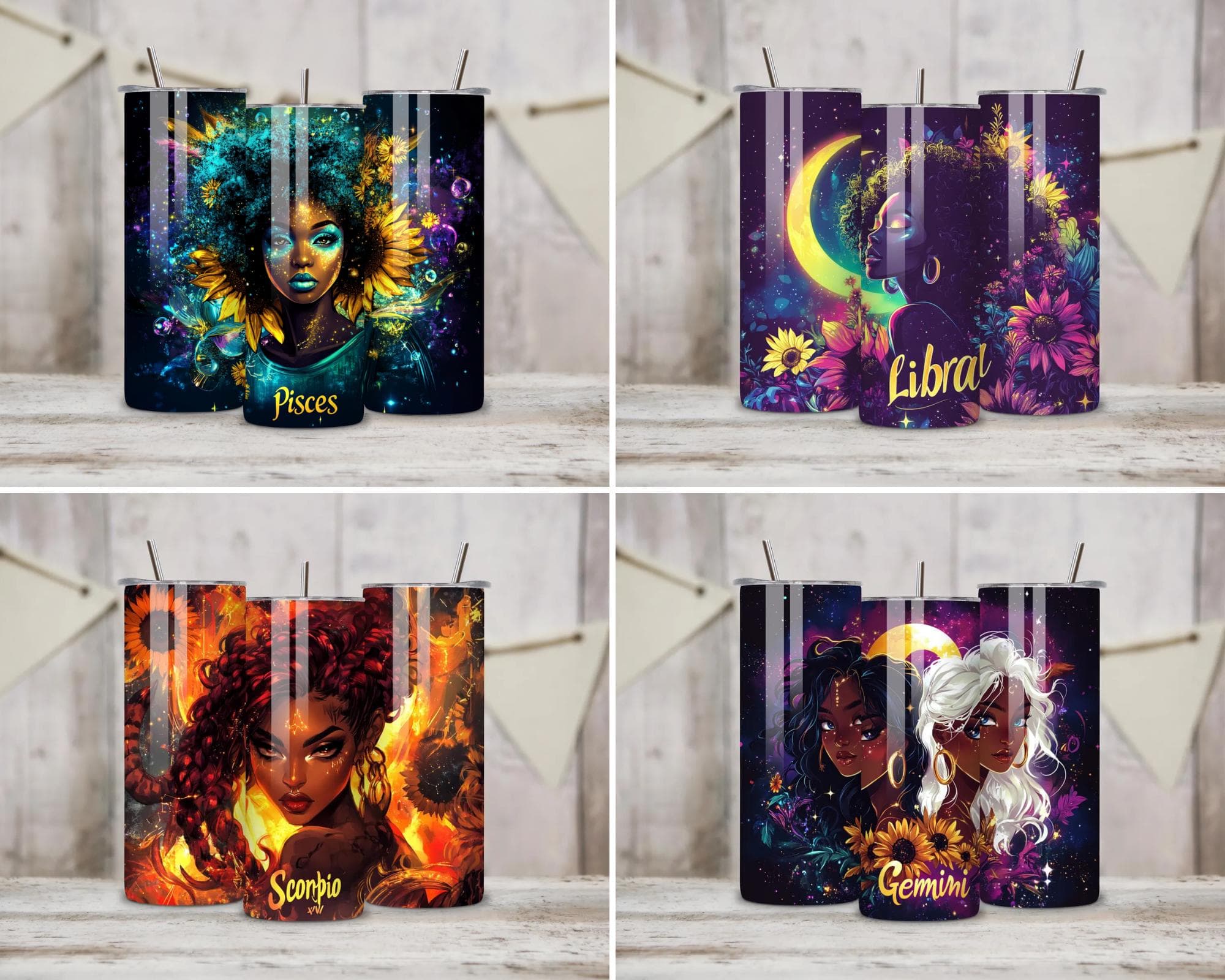 Zodiac Tumbler Wrap Bundle, Zodiac Sign Tumbler Wrap, 20oz Skinny Tumbler Sublimation Designs, Tumbler Wrap PNG, Digital Download - image 4
