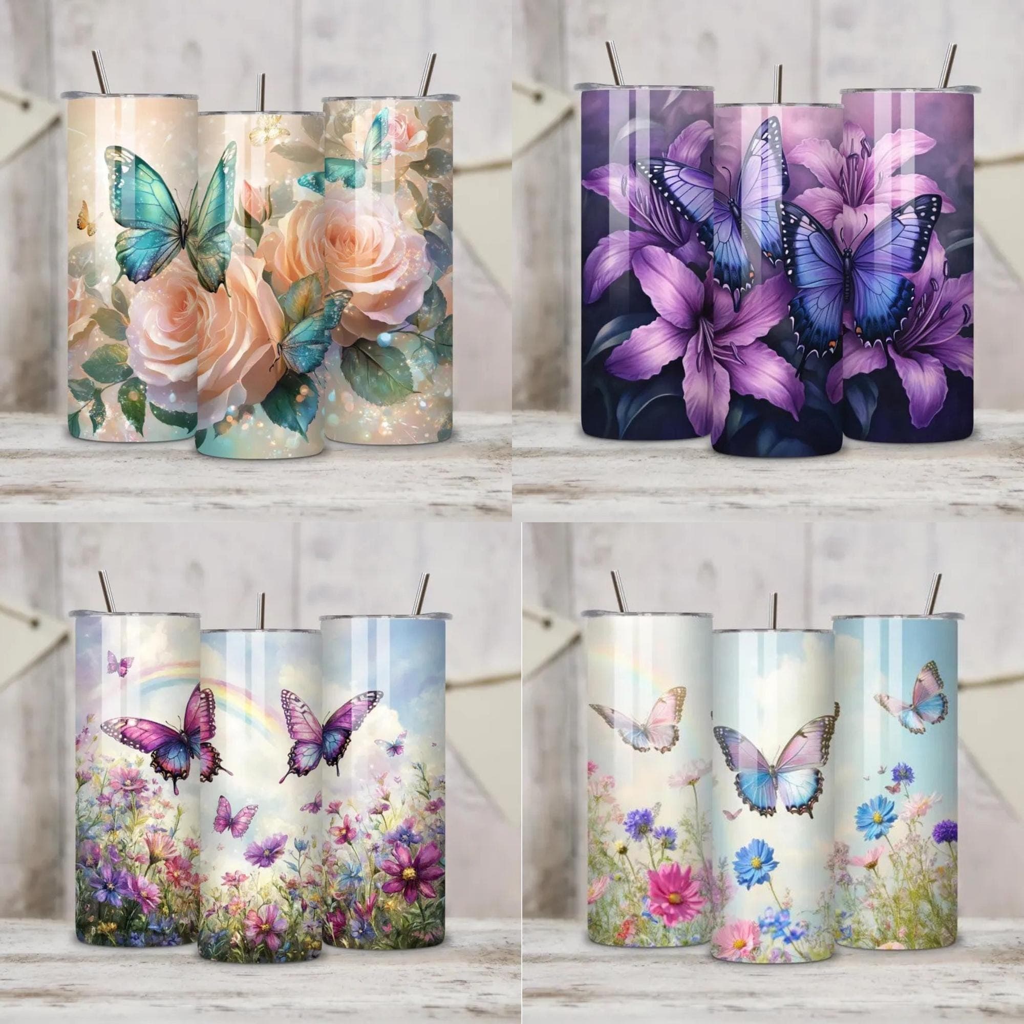 Butterfly and Floral Tumbler Wrap Bundle -20oz Skinny Tumbler Sublimation Designs -Tumbler Wrap PNGs -Instant Digital Download - image 4