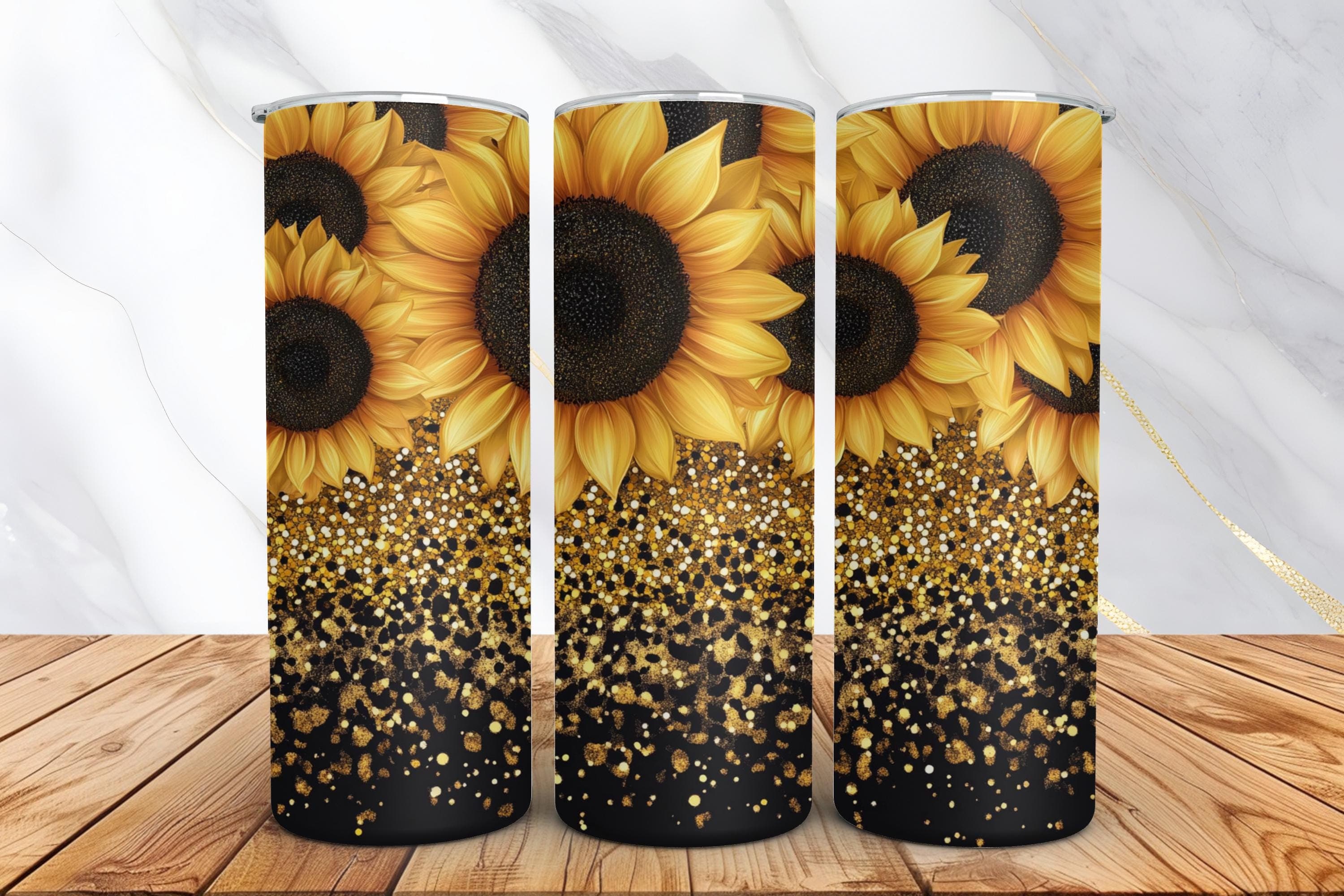 Sunflower Tumbler Wrap -Sunflowers PNG Sublimation Design -Glitter Leopard 20oz Skinny Tumbler Wrap -Seamless Tumbler -Digital Download