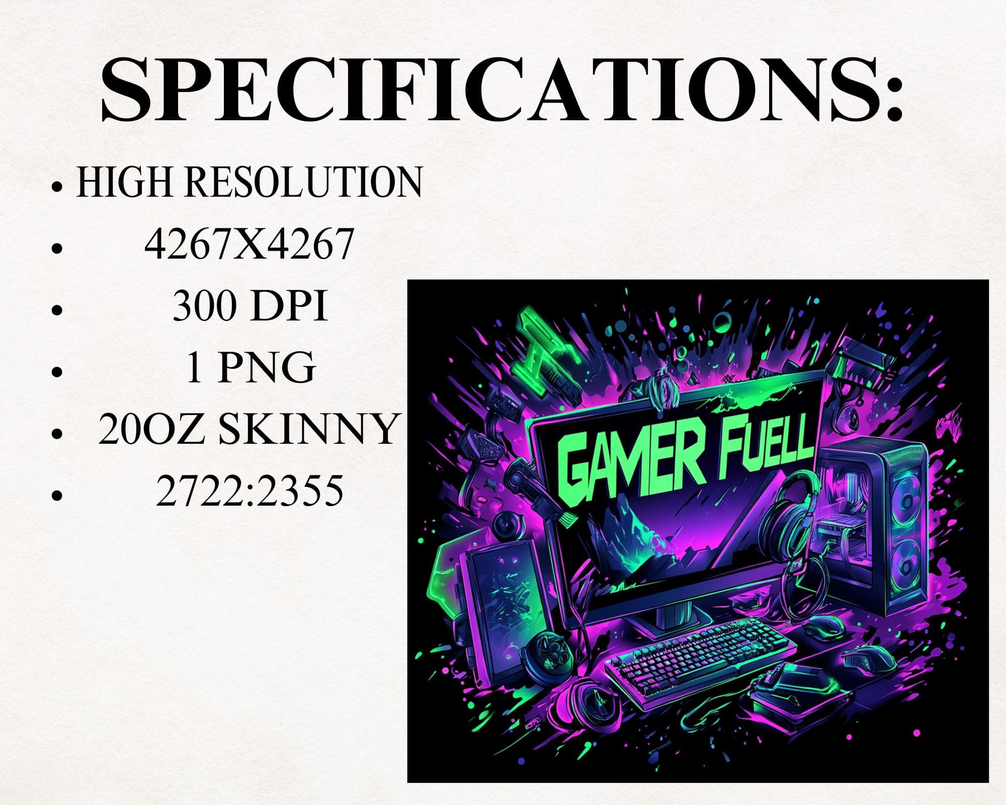 Gaming Tumbler Wrap -Gamer Fuel 20oz Skinny Tumbler Sublimation Design  -PC Gaming Gear Tumbler PNG  -Kid Video Game Tumbler PNG - image 5