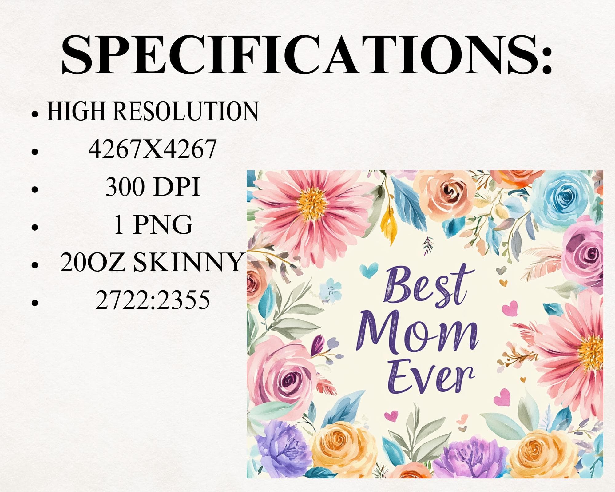 Best Mom Ever Floral Tumbler Wrap -20oz Skinny Tumbler Sublimation Design -Mother's Day Tumbler Wrap -Best Mom PNG -Digital Download - image 5