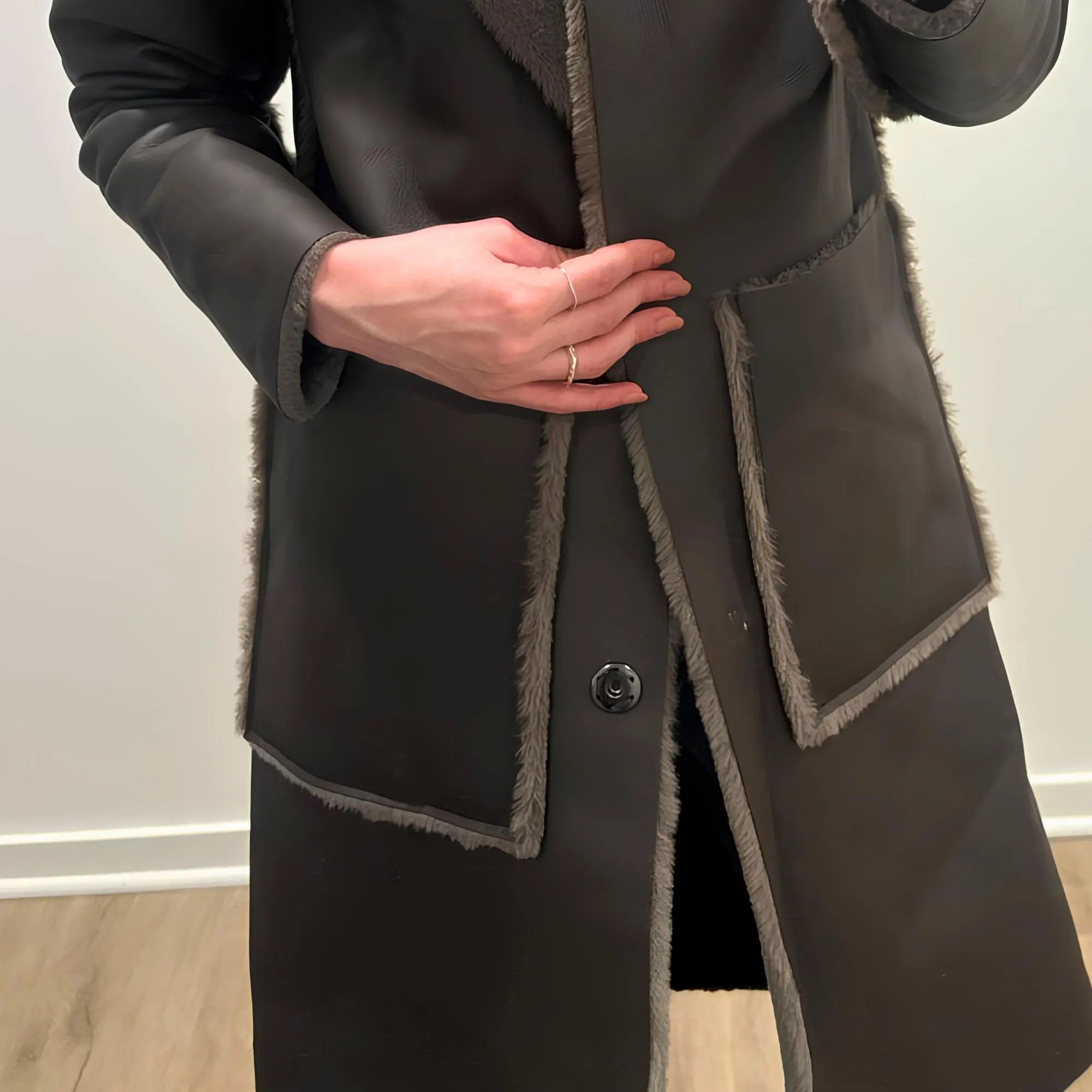 Black Leather Coat for Women - Genuine Sheep Leather Faux Fur Jacket - Vintage Y2k Afghan Penny Lane Coat - Winter Gift for Women - image 4