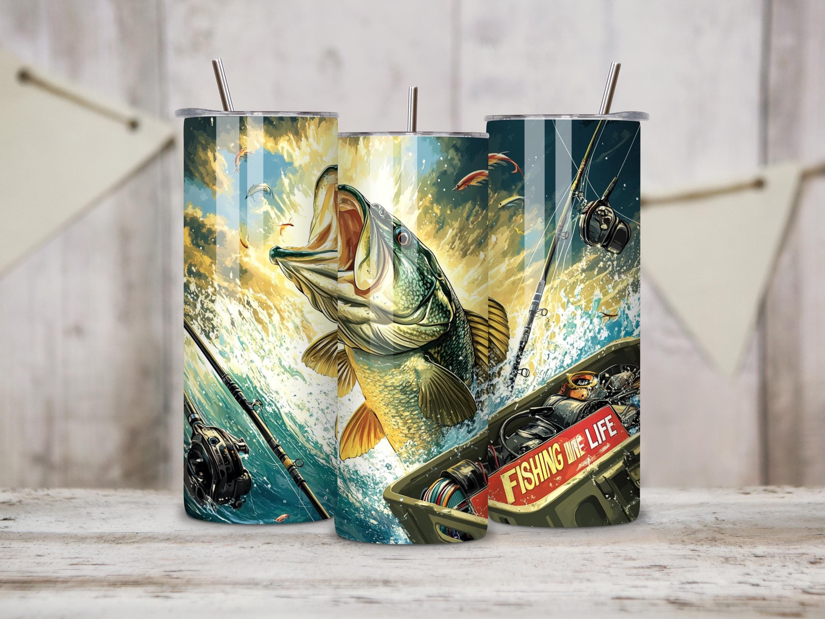 Fishing Tumbler Wrap -Fishing Life Sublimation Design -20oz Skinny Tumbler Fishing PNG Design -Fisherman Gifts -Digital Download - image 3