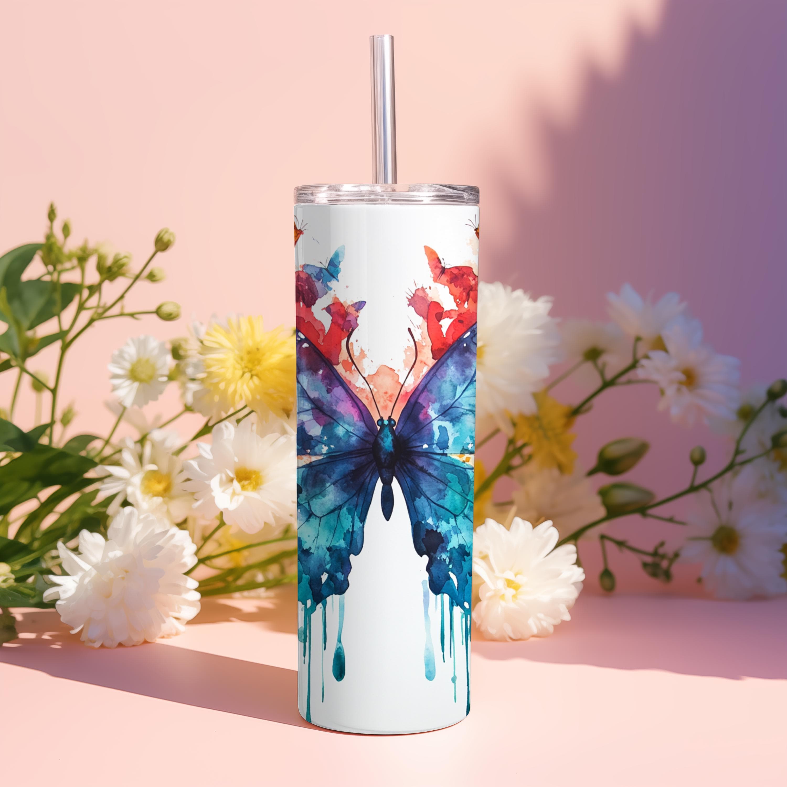 20oz Watercolor Rainbow Butterfly Tumbler Wrap -Skinny Tumbler Sublimation Design -Butterfly PNG Design Digital Download - image 4