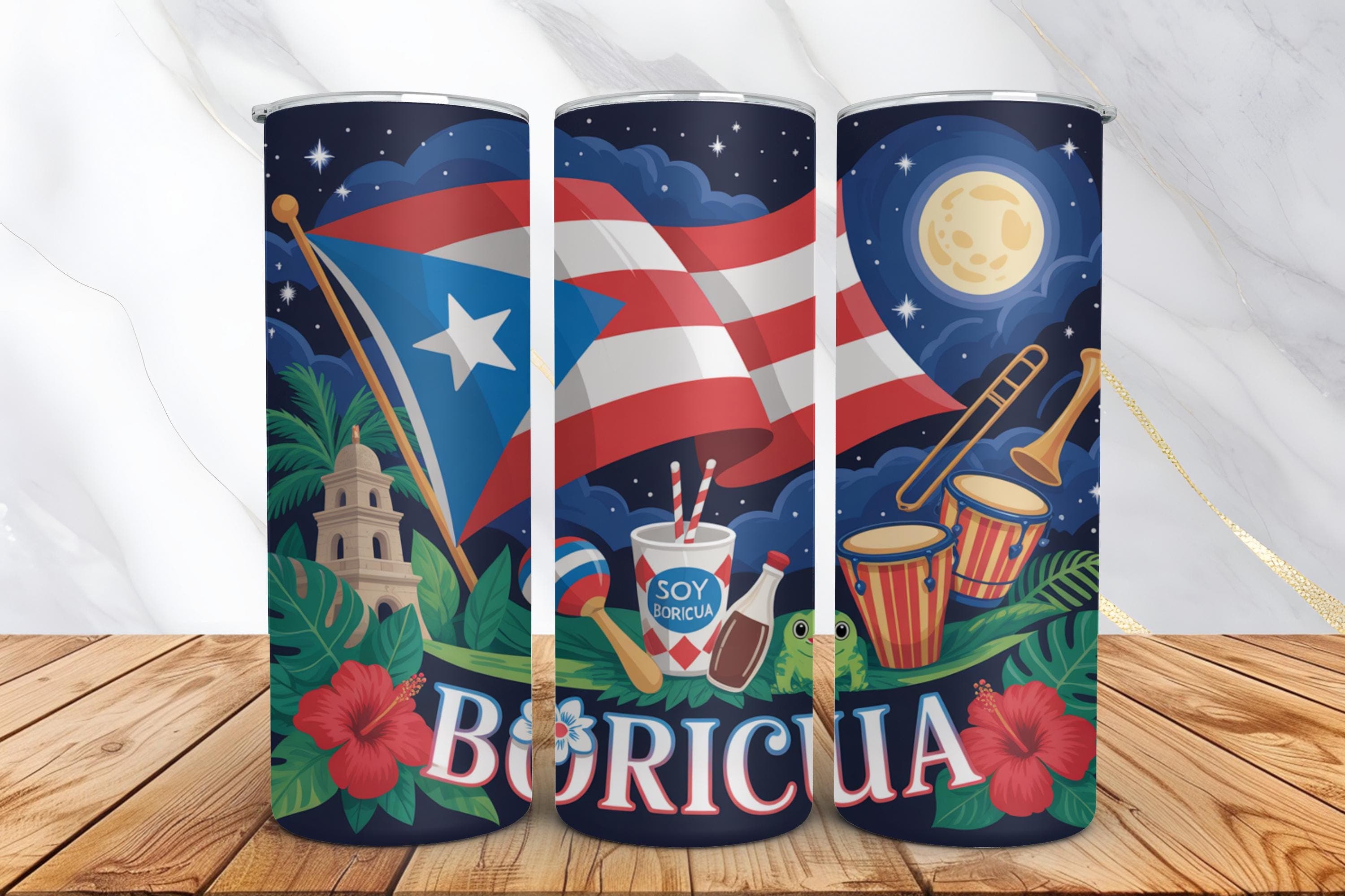 Puerto Rico Tumbler Wrap PNG -20oz Skinny Tumbler Sublimation Design -Puerto Rico PNG Tumbler Design -Digital Download