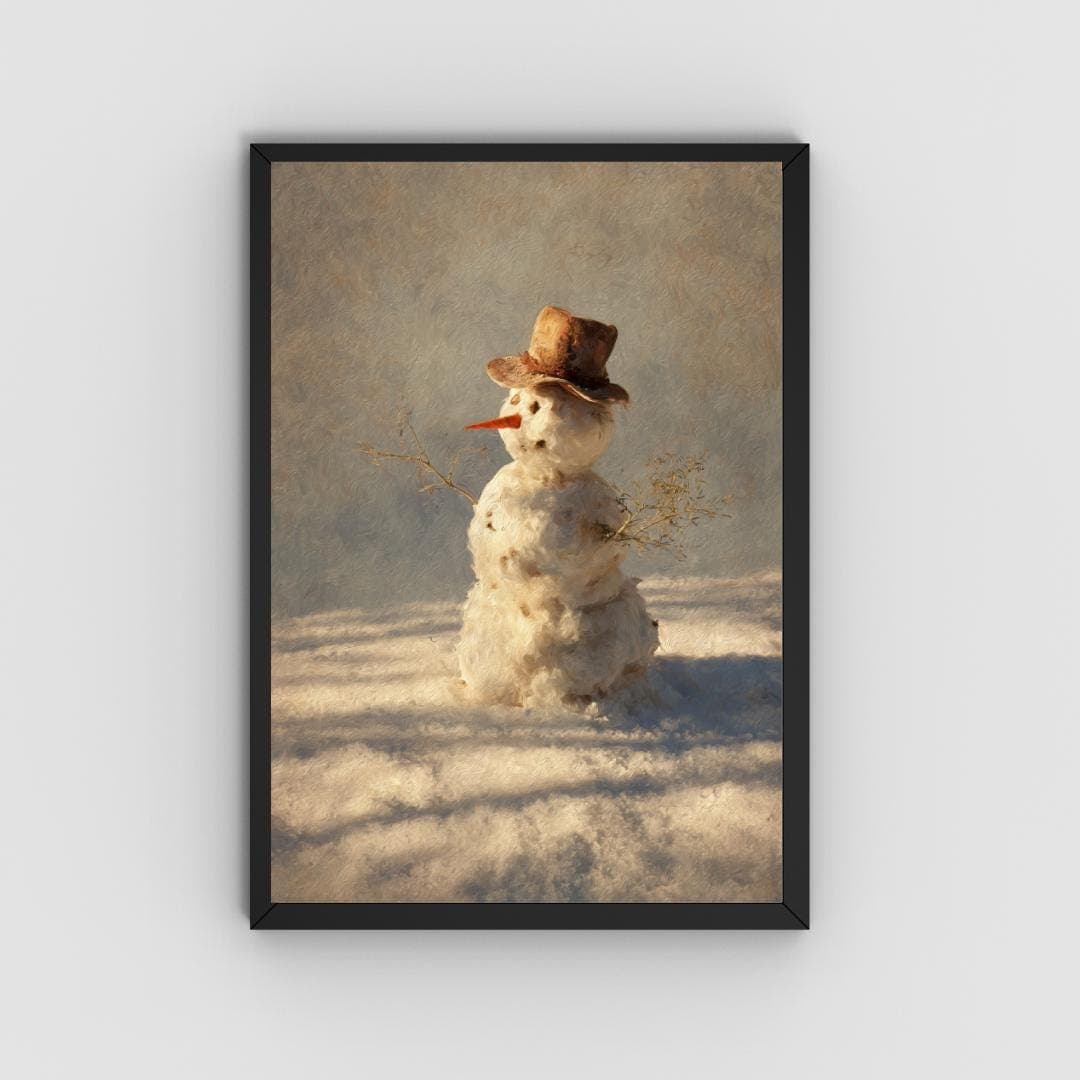 Vintage Snowman Print -Snowy Winter Wall Art -Rustic Christmas Holiday Decor -Printable Digital Download - image 5