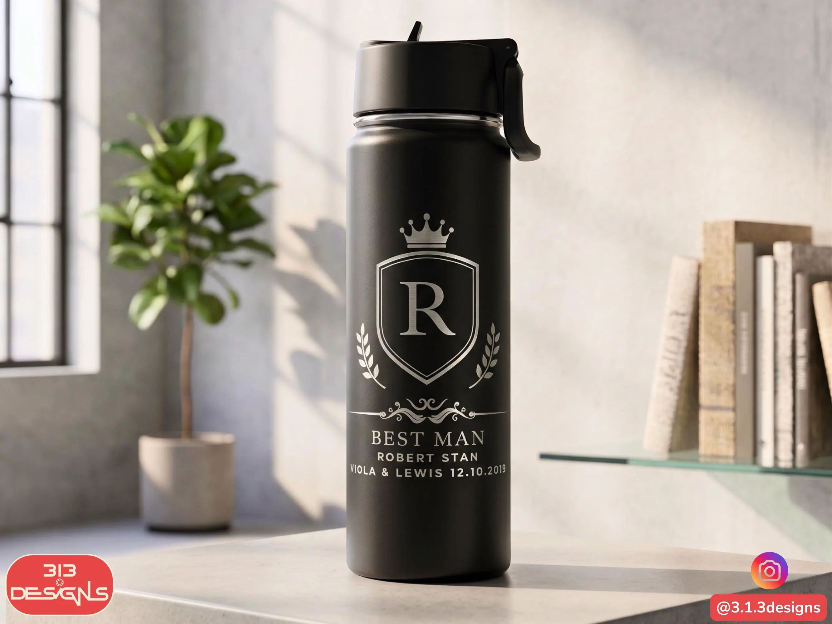 Custom Engraved Tumbler Personalized Monogram Stainless Steel Insulated Travel Bottle Flip Straw Lid Carrying Handle Design Wedding Party Gift Collection Groomsmen Bridesmaid Appreciation Present Multiple Size Color Options Available