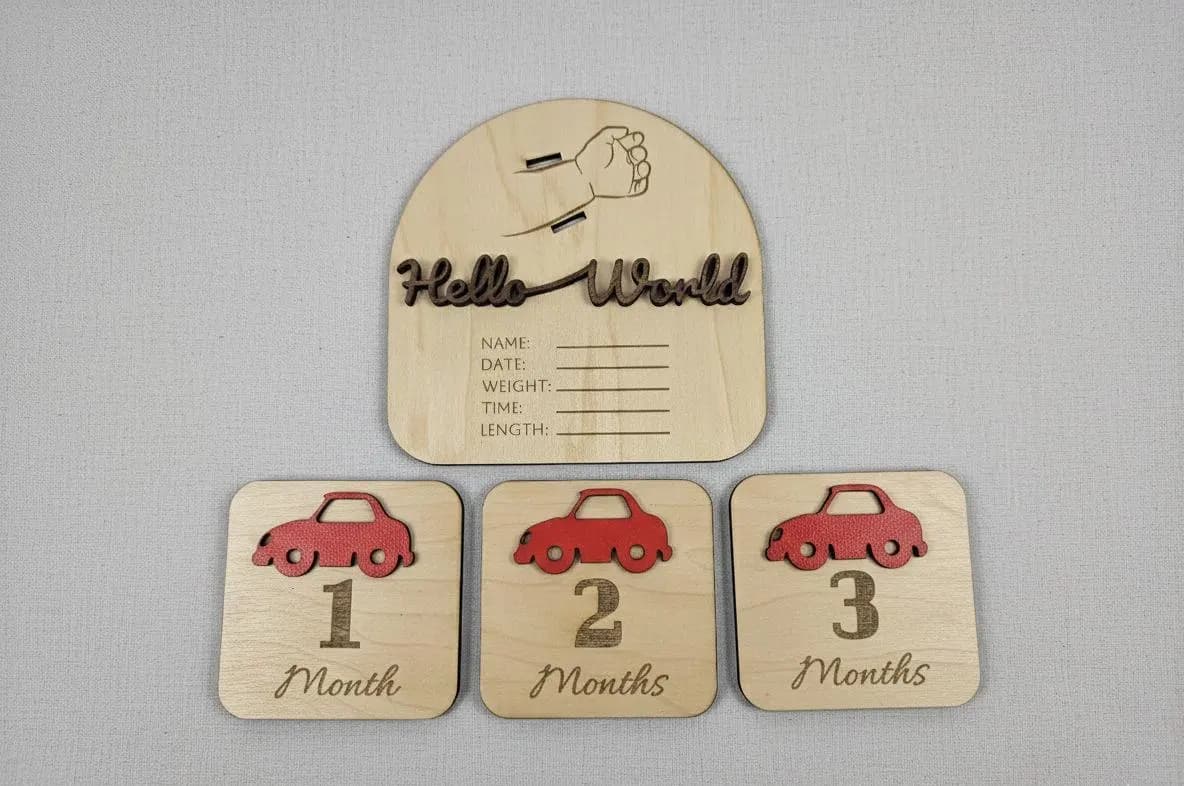 Wooden Baby Announcement Sign: Hello World Keepsake & Milestone Set - image 5