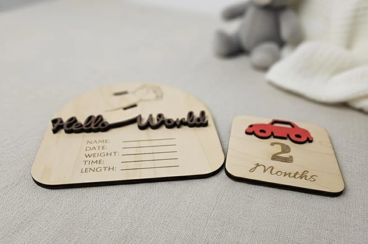 Wooden Baby Announcement Sign: Hello World Keepsake & Milestone Set - image 3