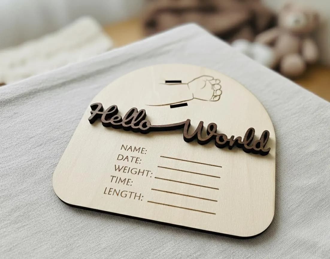 Wooden Baby Announcement Sign: Hello World Keepsake & Milestone Set - image 4