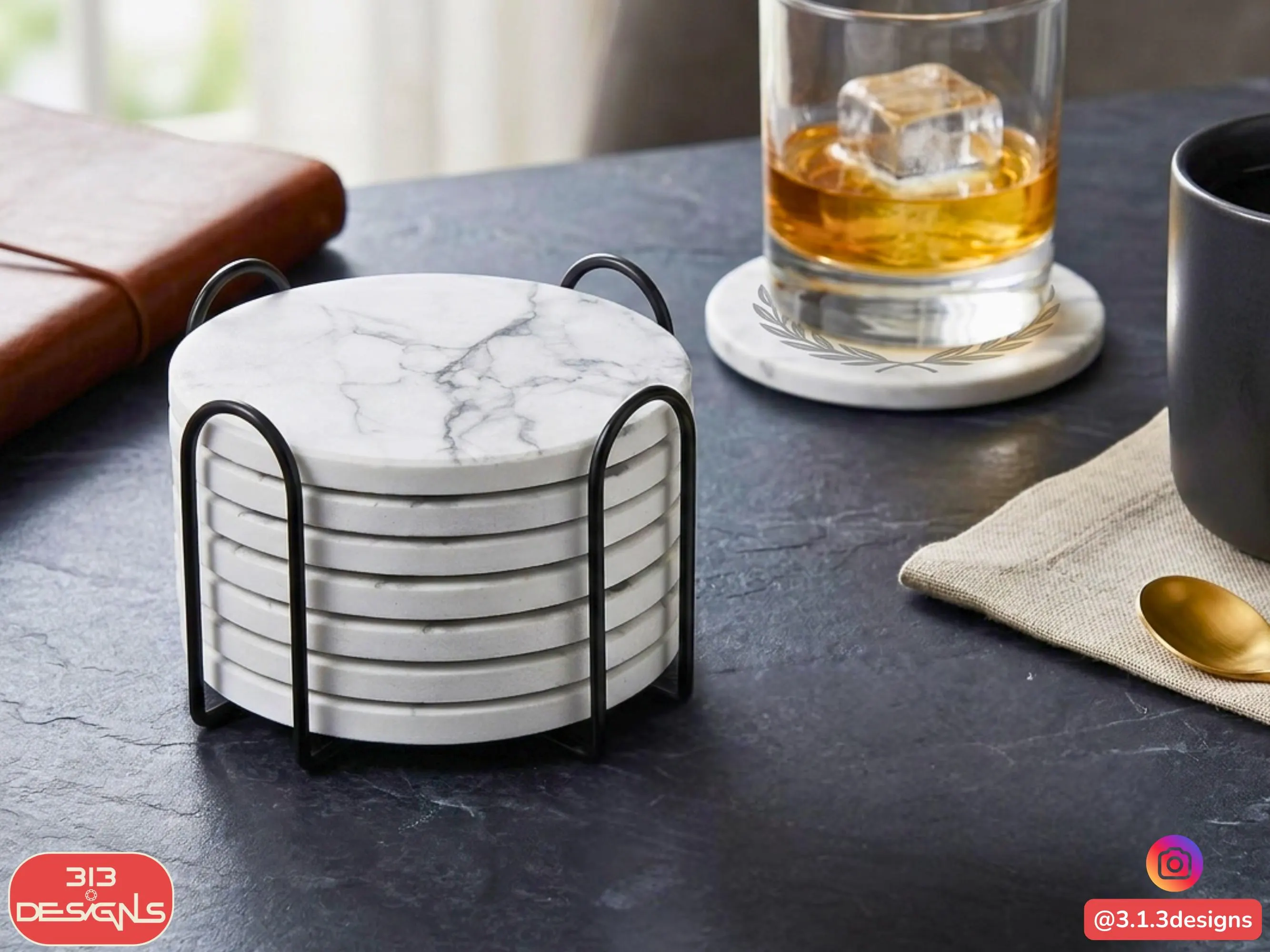 Personalized Engraved Ceramic Coasters Kitchen Gift Idea Custom  Wedding Present Anniversary Custom Hostess Gift Set of 6 with stand - image 5