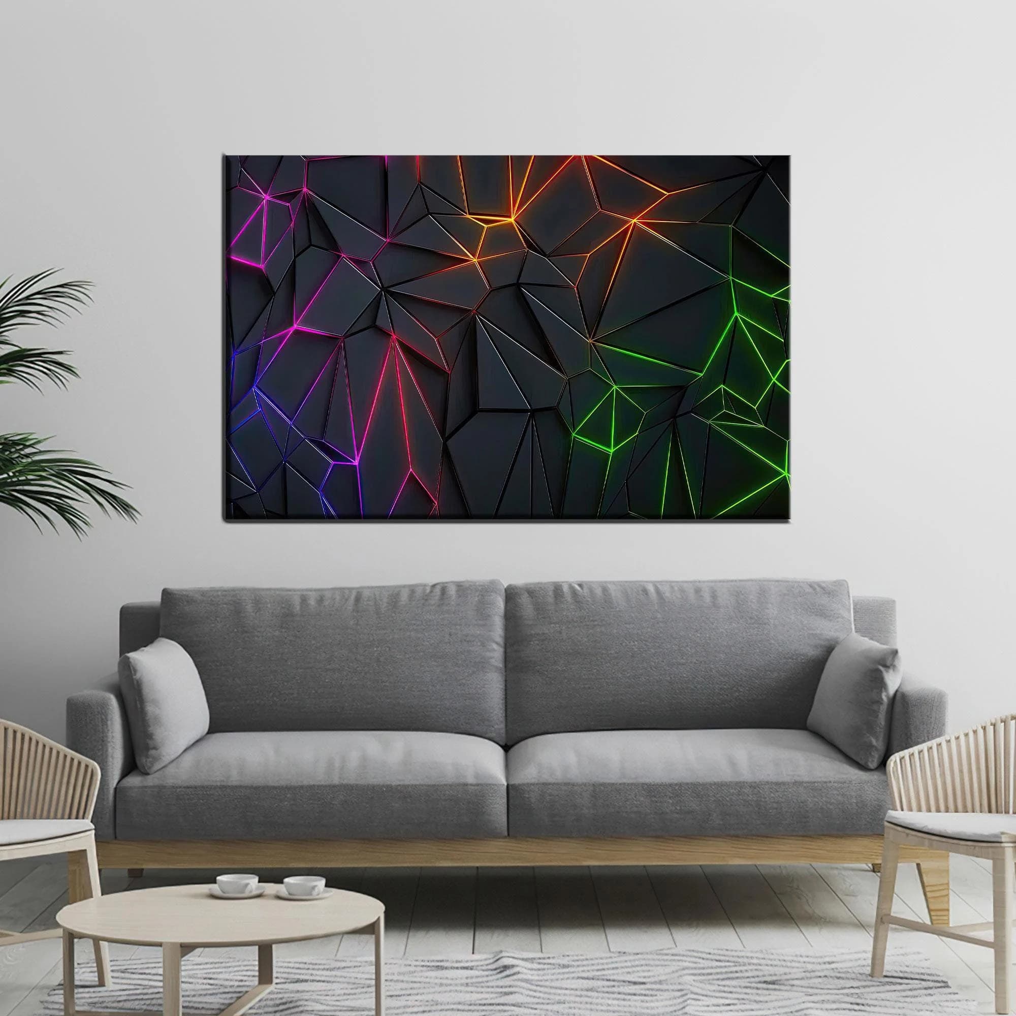 Neon Canvas Art, Black Art Decor, Modern Pattern Art, Geometric Pattern, Gaming Room Decor, Bedroom Wall Art,  Framed Canvas Art
