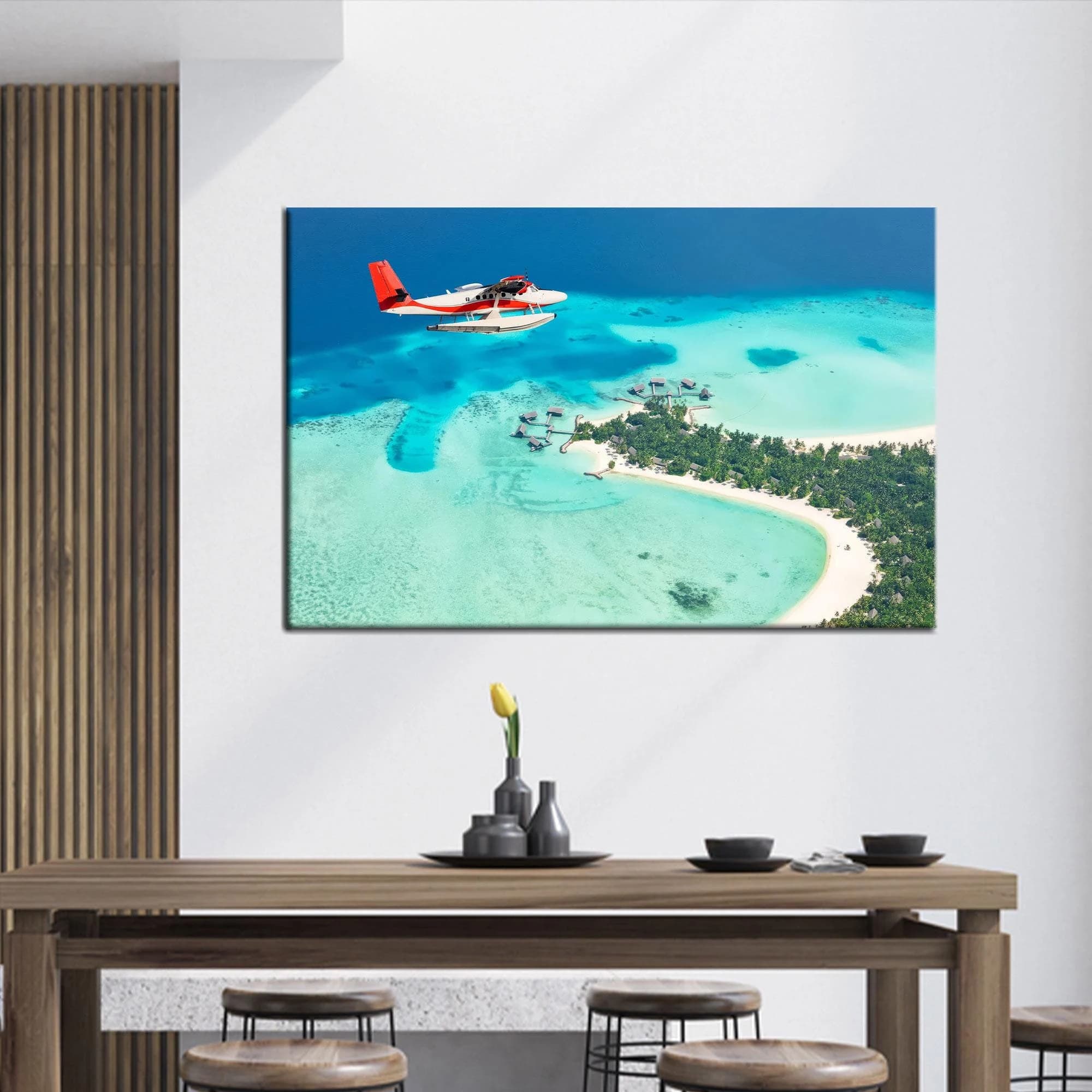 Seaplane Canvas Art, Sea Landscape, Tropical Landscape, Blue Wall Decor, Seascape Artwork, Landscape Art, Tropical Island Art, Canvas Art
