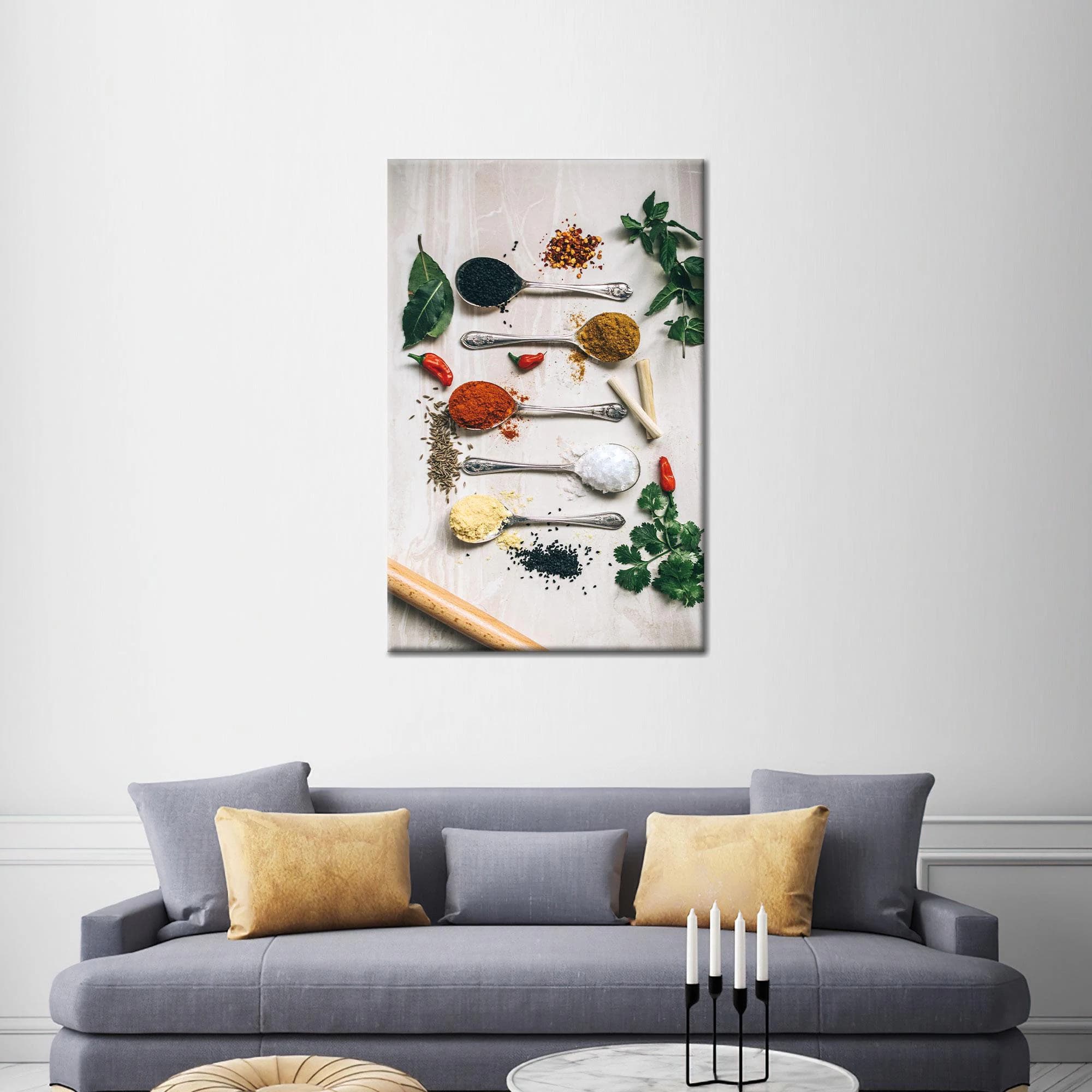 Spices Canvas Art, Kitchen Wall Art, Foods Art Decor, Dining Room Decor, Modern Wall Art, Spoon Herbs Art, Framed Canvas Art,