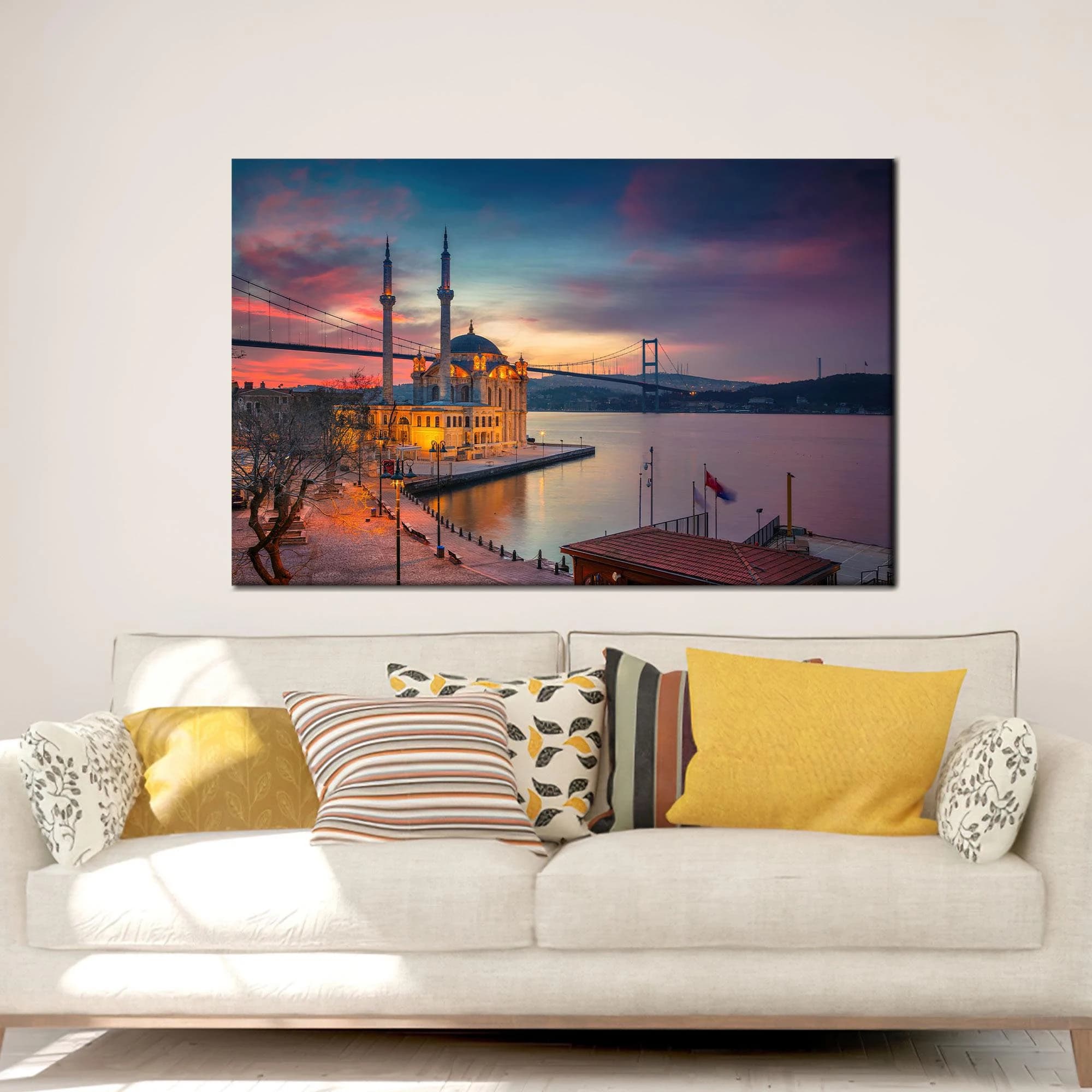 Istanbul Canvas Art, Istanbul Landscape, Beautiful Sunset Art, Boshphorus Bridge, Islamic Canvas Art, Mosque Artwork,  Turkey Wall Art